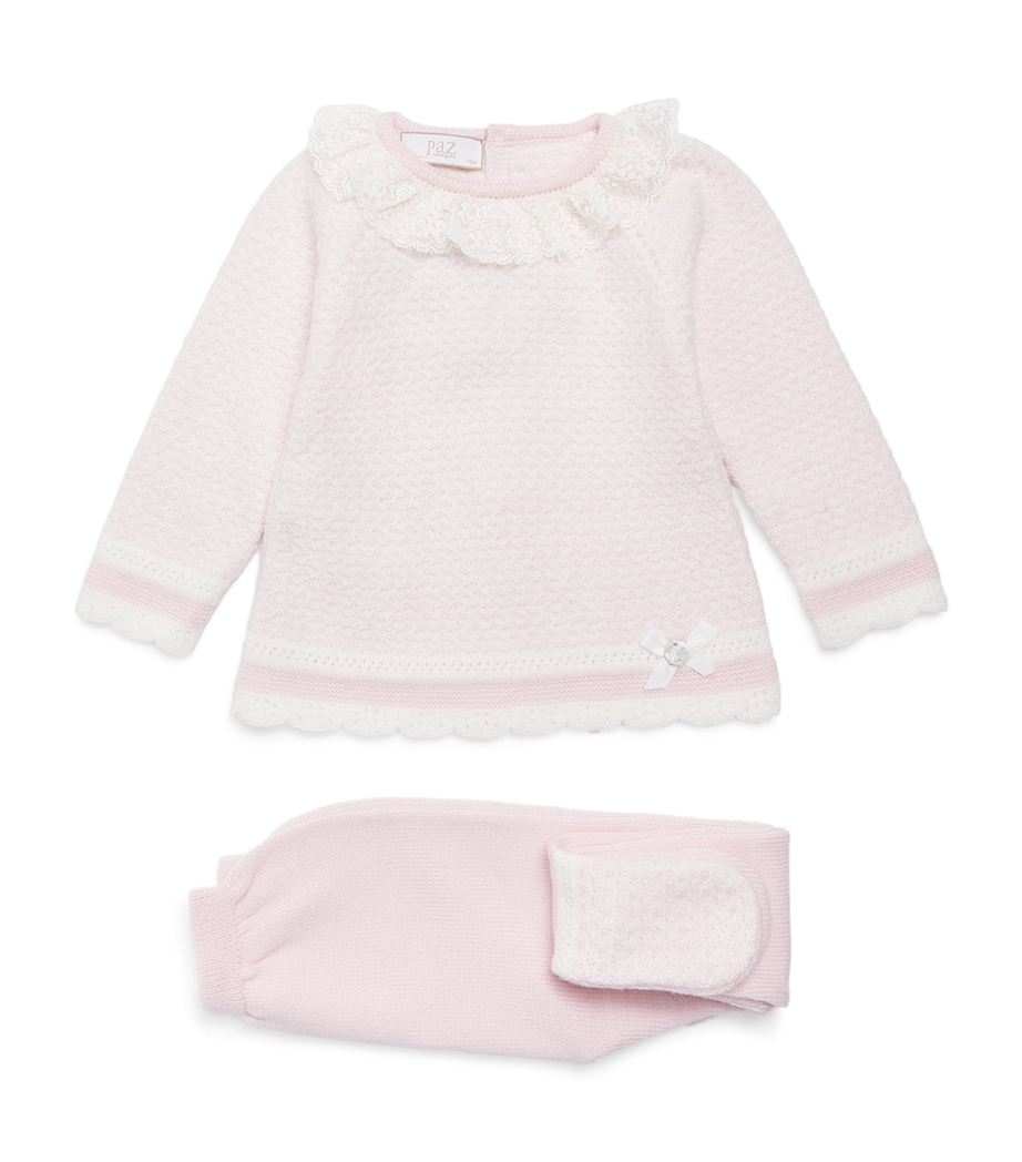 Paz Rodriguez Cotton Sweater and Leggings Set (3-12 Months) Light Pink/cream Image 1