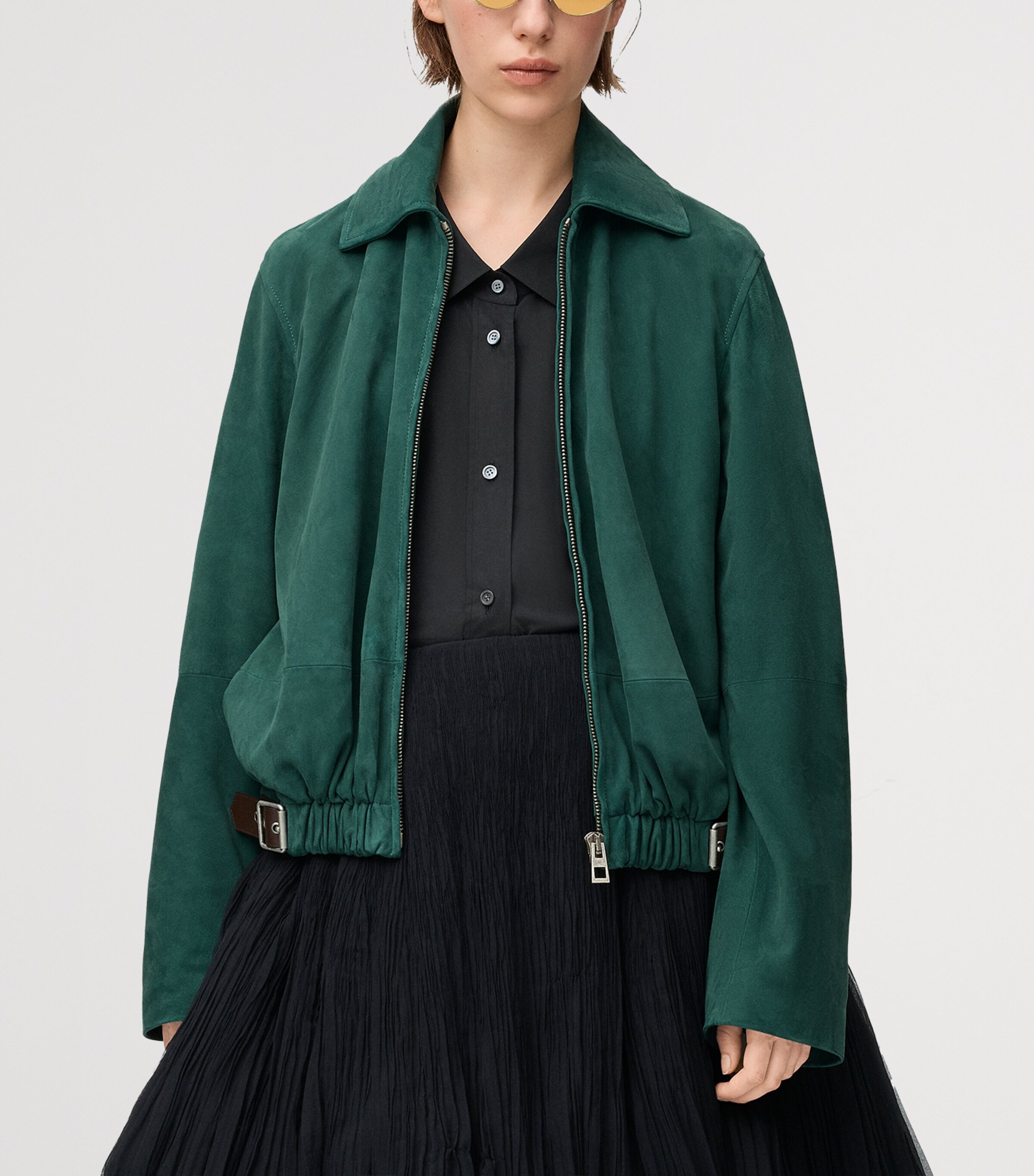 LOEWE Green Suede Buckled Shirt Jacket | Harrods US