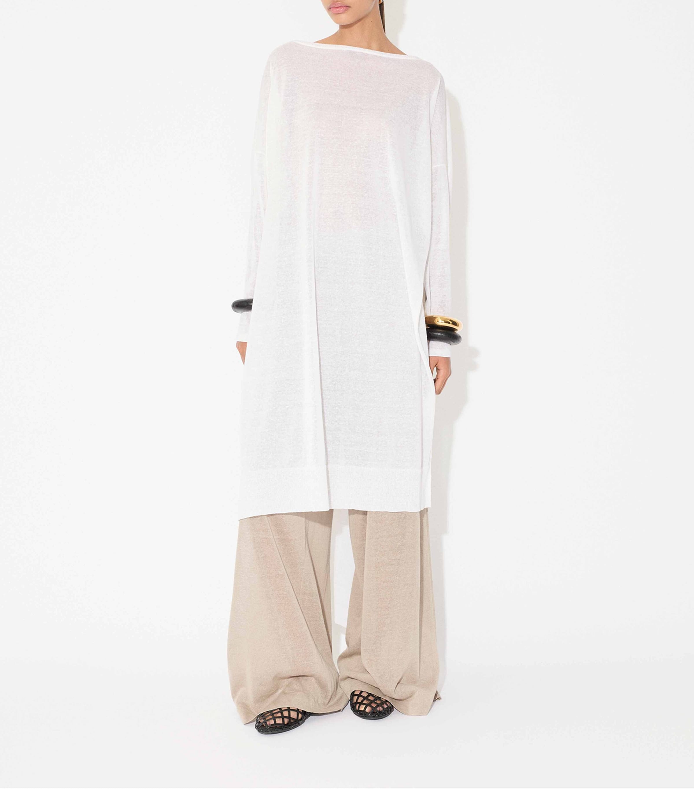 Alaïa Womens Linen-Silk Wide-Leg Trousers Beige Clair Image 2