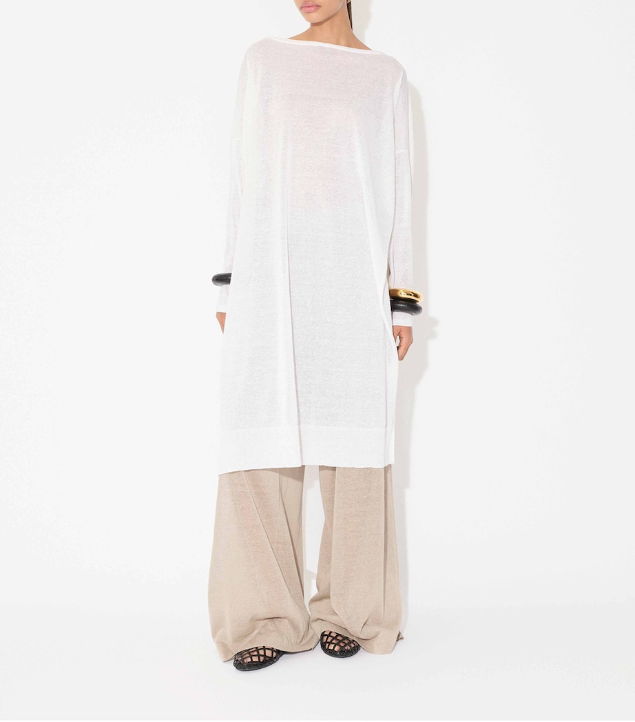 Alaïa Womens Linen-Silk Wide-Leg Trousers Beige Clair Image 2