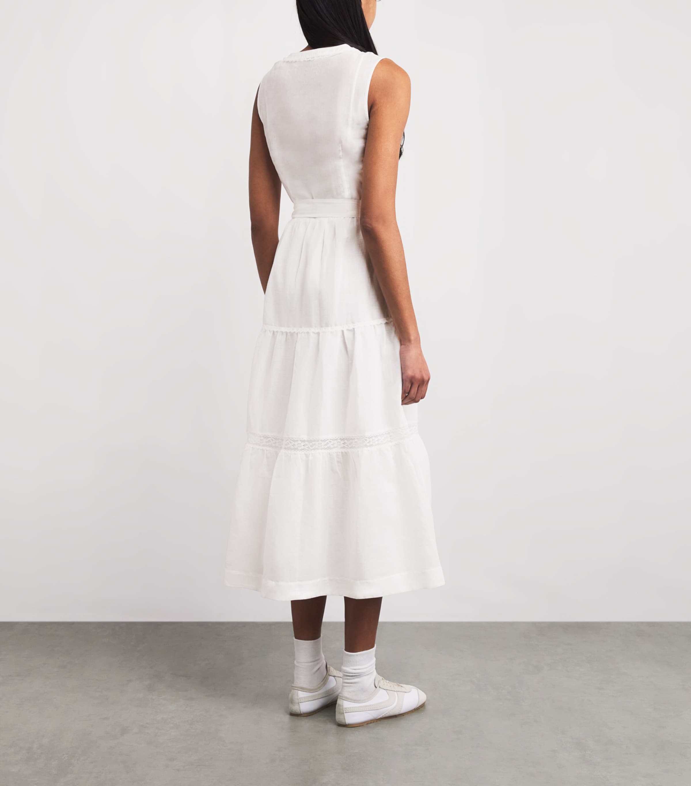 Claudie Pierlot Womens Cotton-Ramie Belted Midi Dress Ecru Image 4