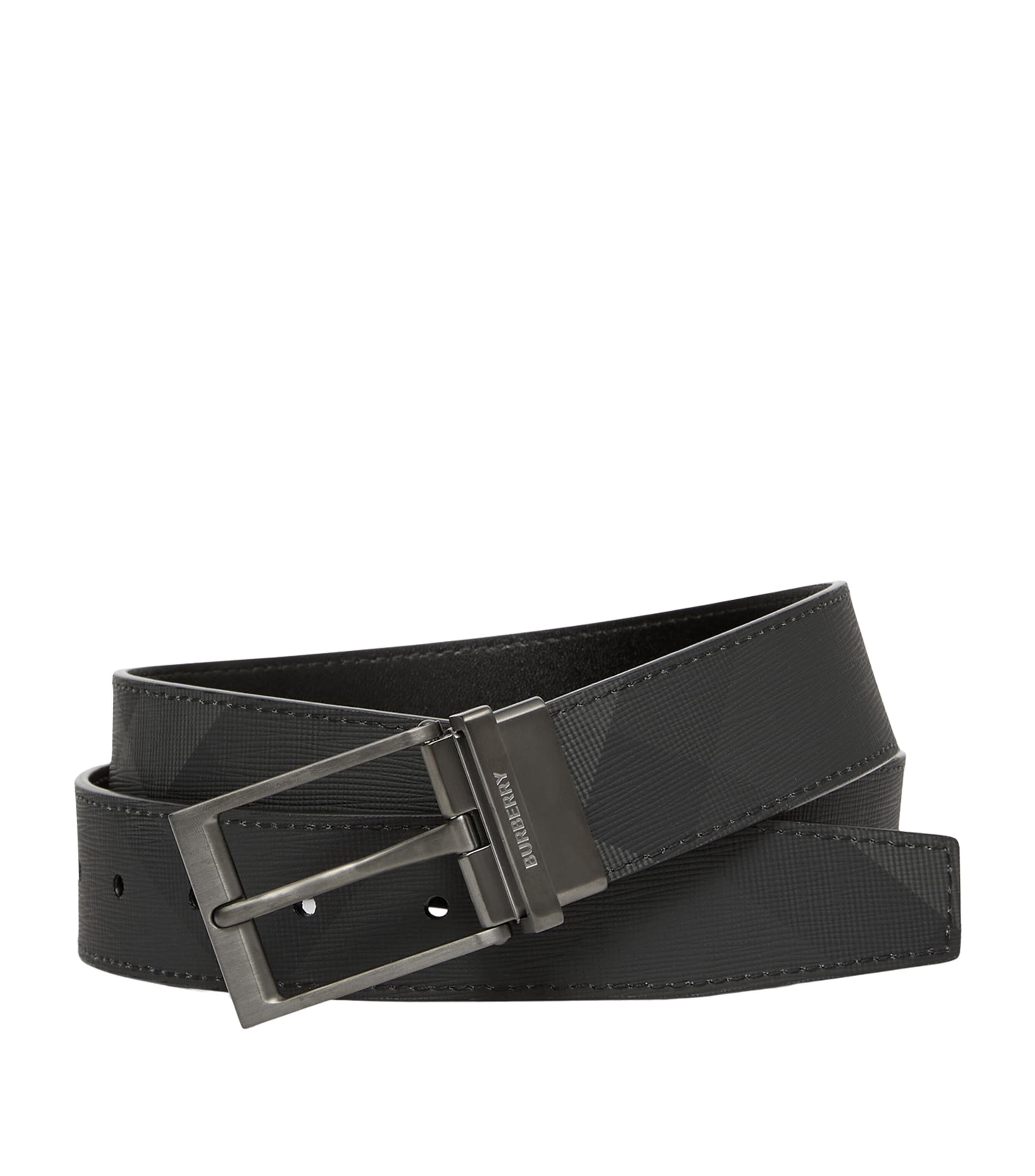 Burberry Leather And Check Reversible Belt In Grey