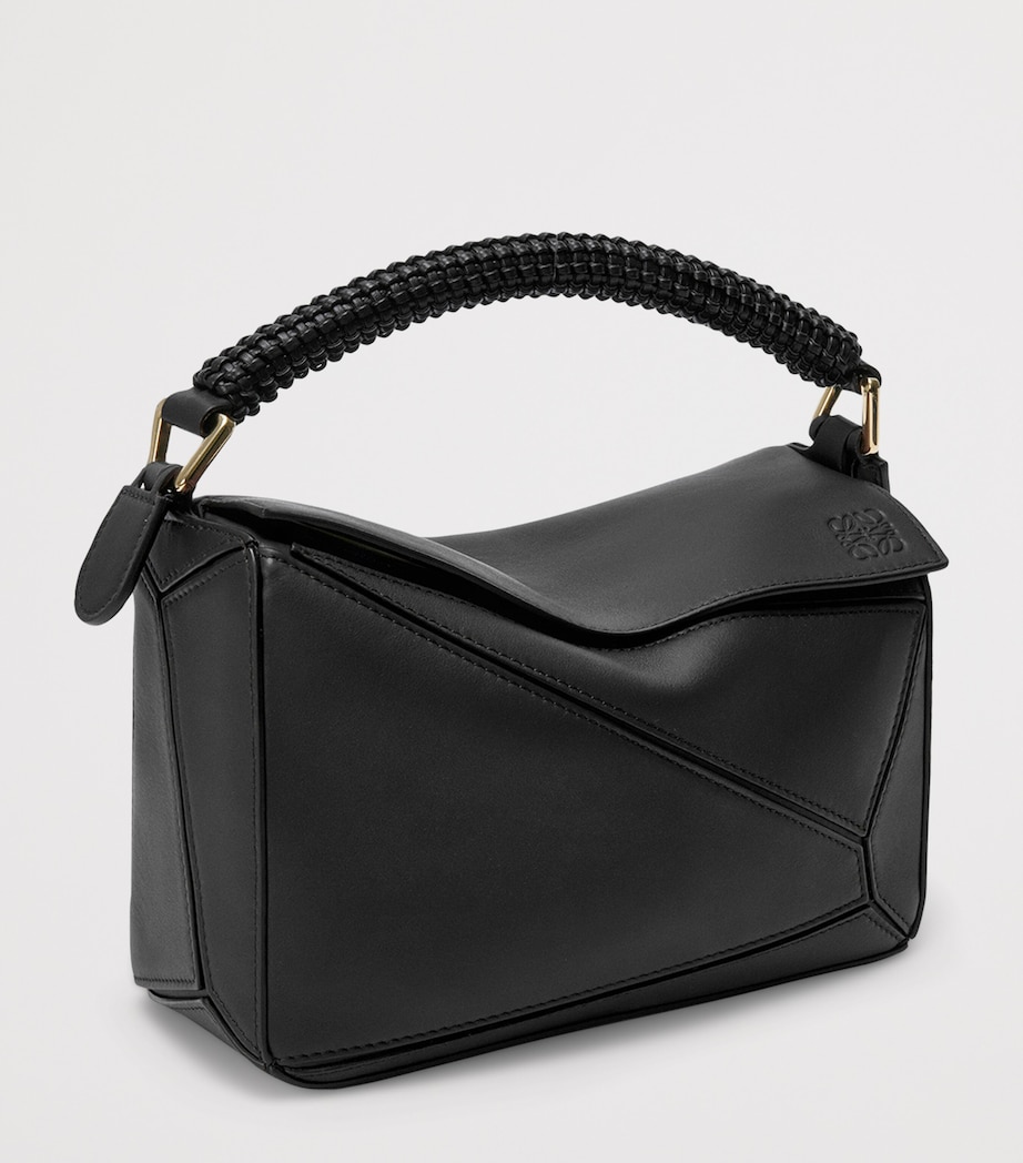 LOEWE Small Leather Woven Top-Handle Bag Black Image 2