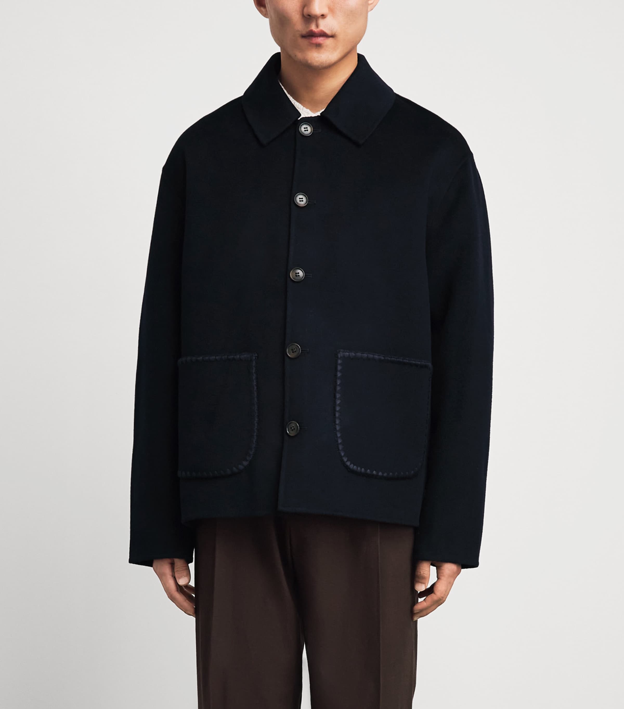 COMMAS Mens Wool-Cashmere Embroidered Jacket Midnight Navy Image 4