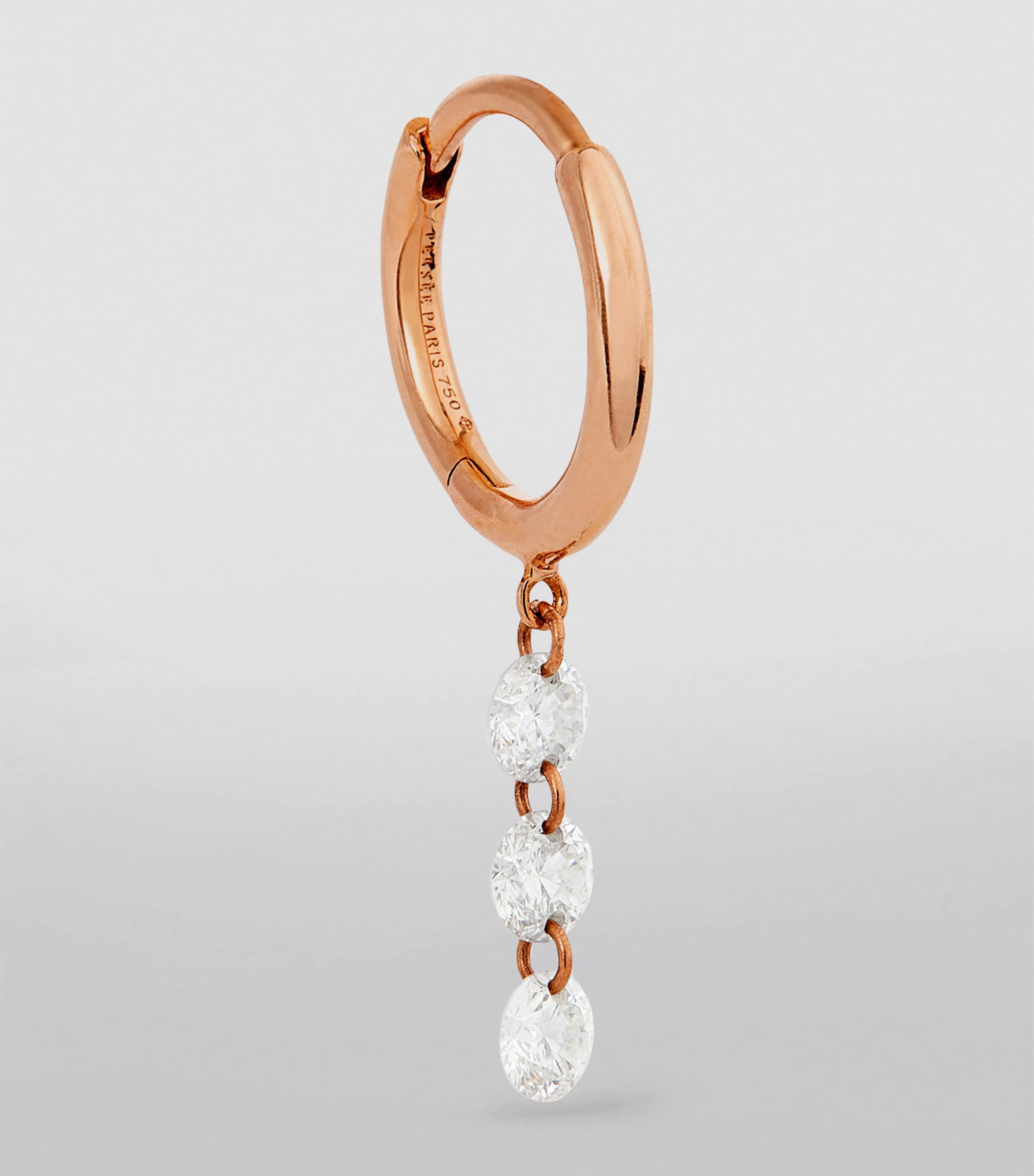 Rose Gold and Diamond 3-Stone Single Hoop Earring ROSE GOLD Image 2