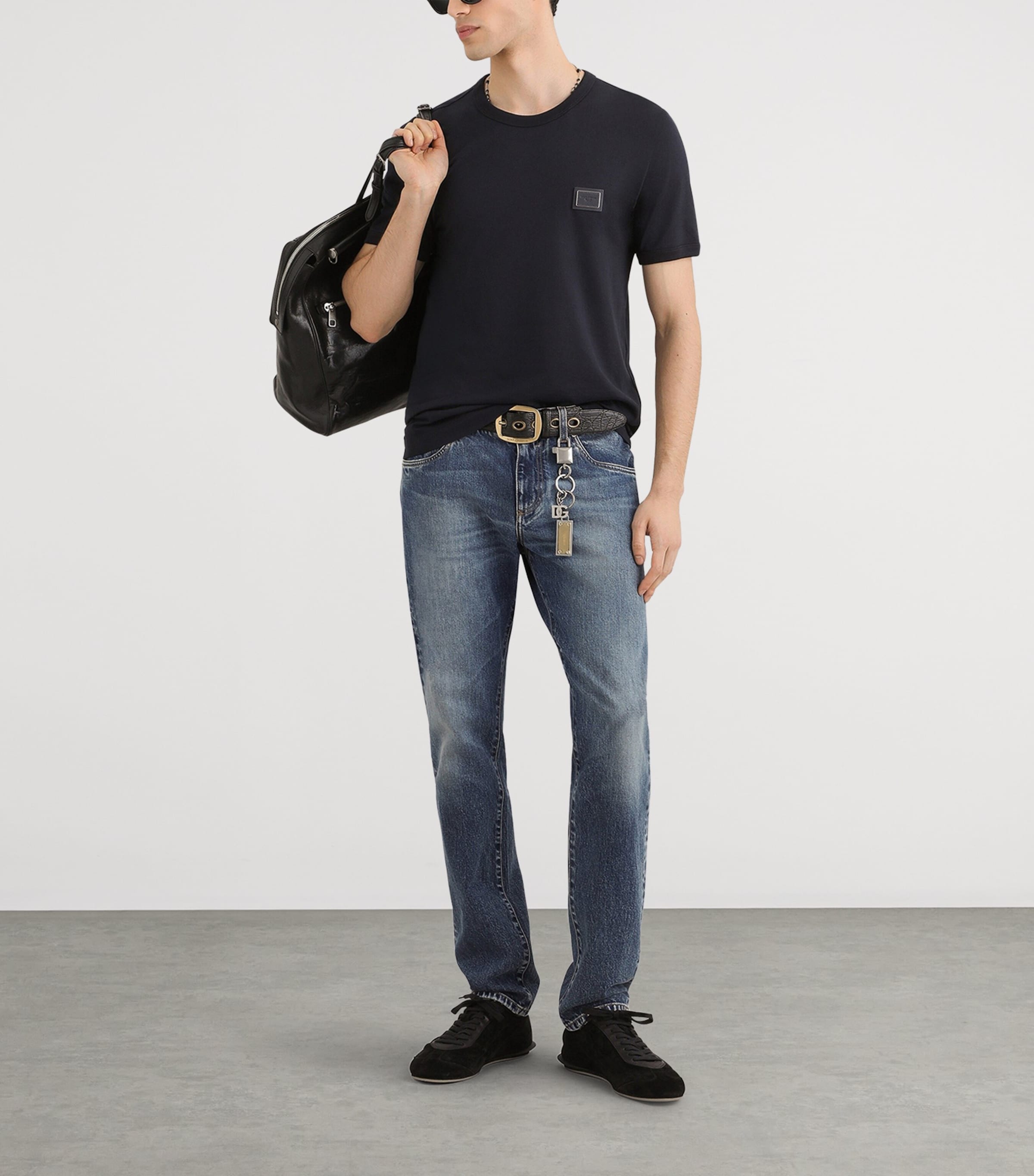 Dolce&Gabbana Mens Leather Patch T-Shirt Very Dark Blue Image 2