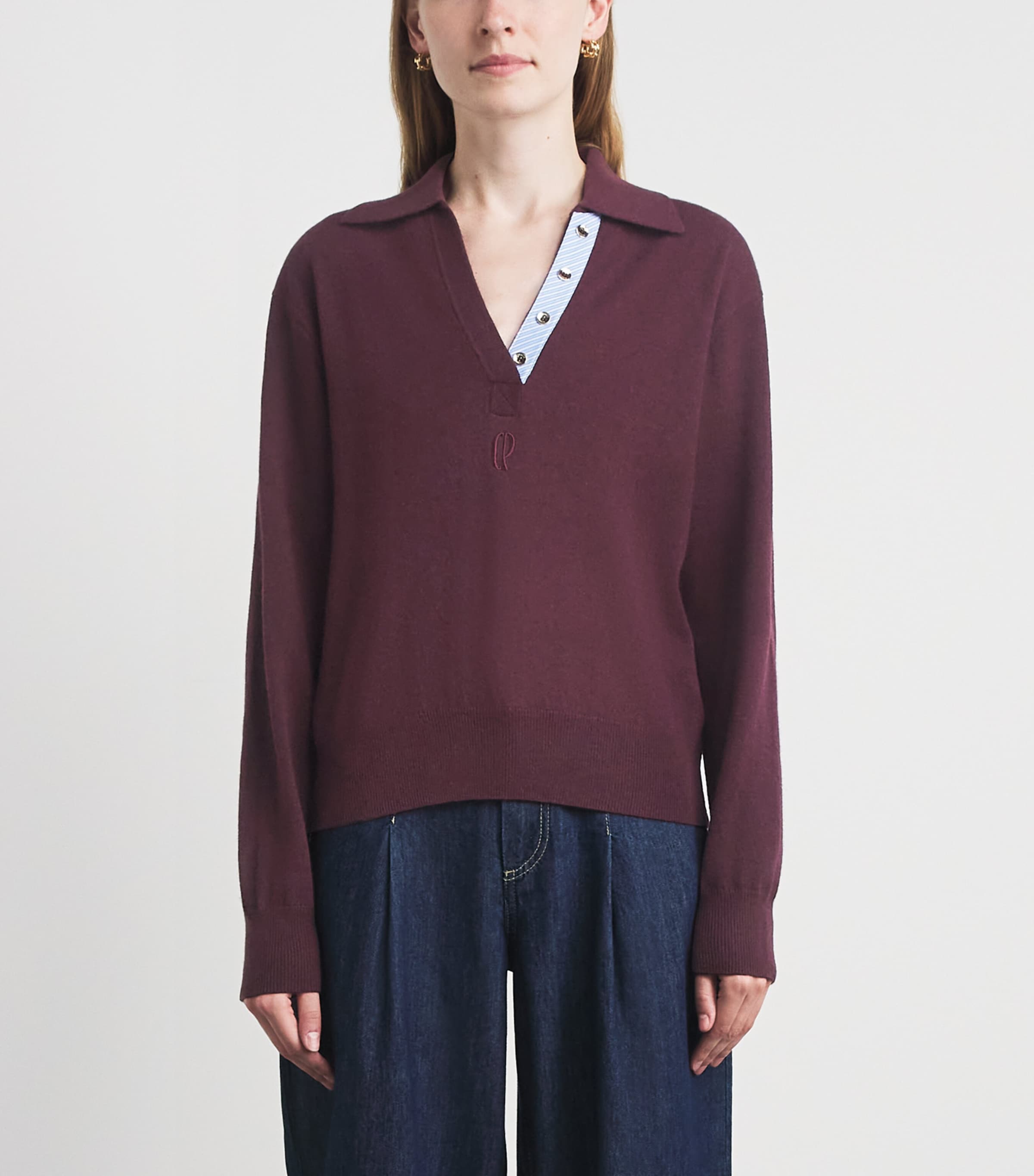 Claudie Pierlot Womens Wool-Cashmere Polo Sweater Aubergine Image 4