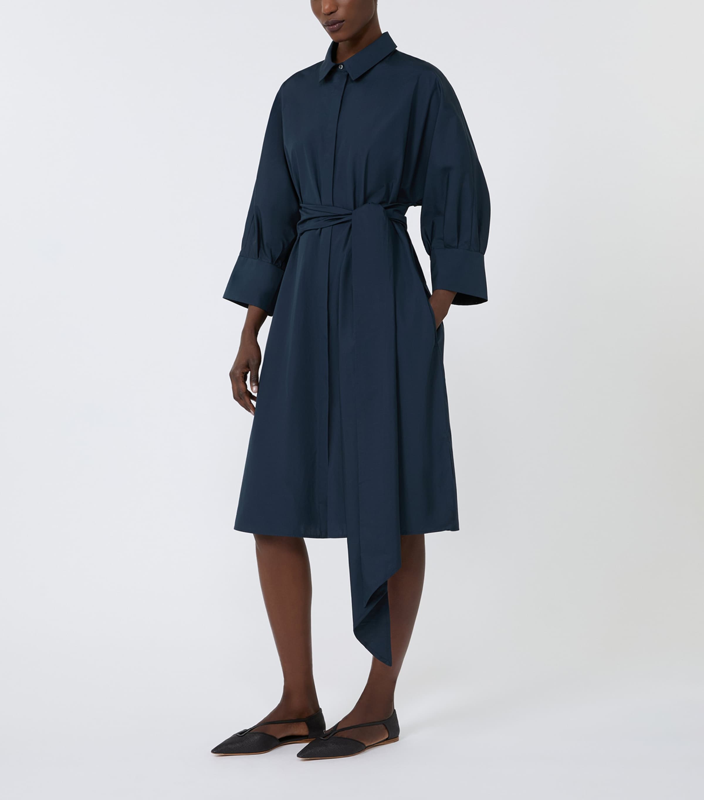 Max Mara Womens Cotton Belted Midi Dress Midnightblue Image 2