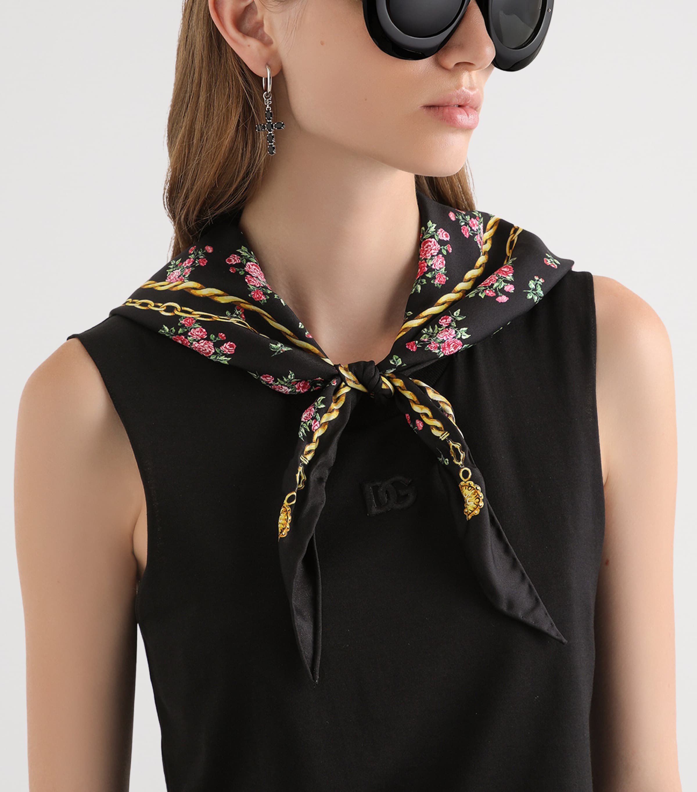 Cotton Scarf-Detail Tank Top N0000-BLAC Image 3