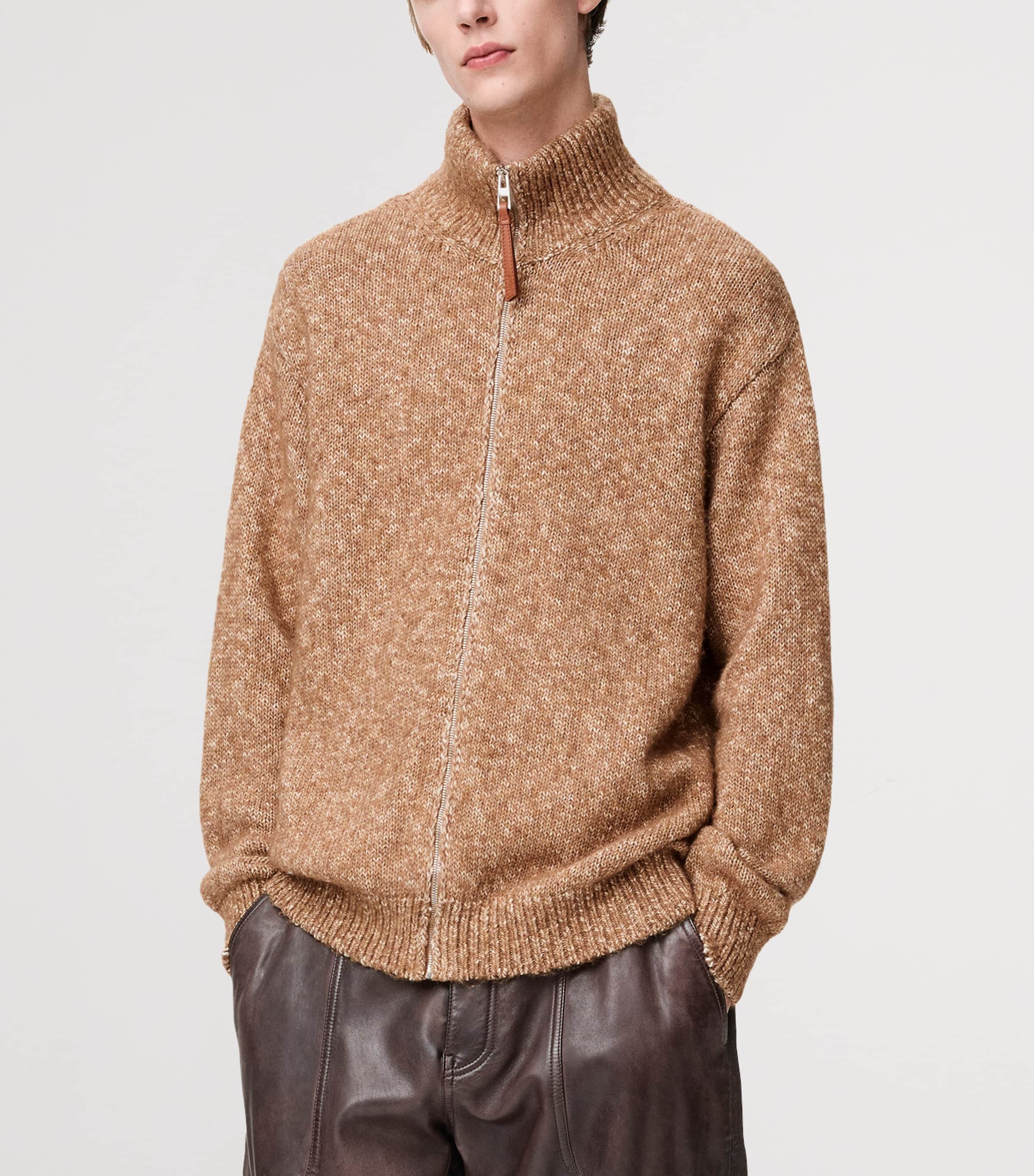 Jacquard Anagram Zip-Up Relaxed Cardigan BEIGE Image 3
