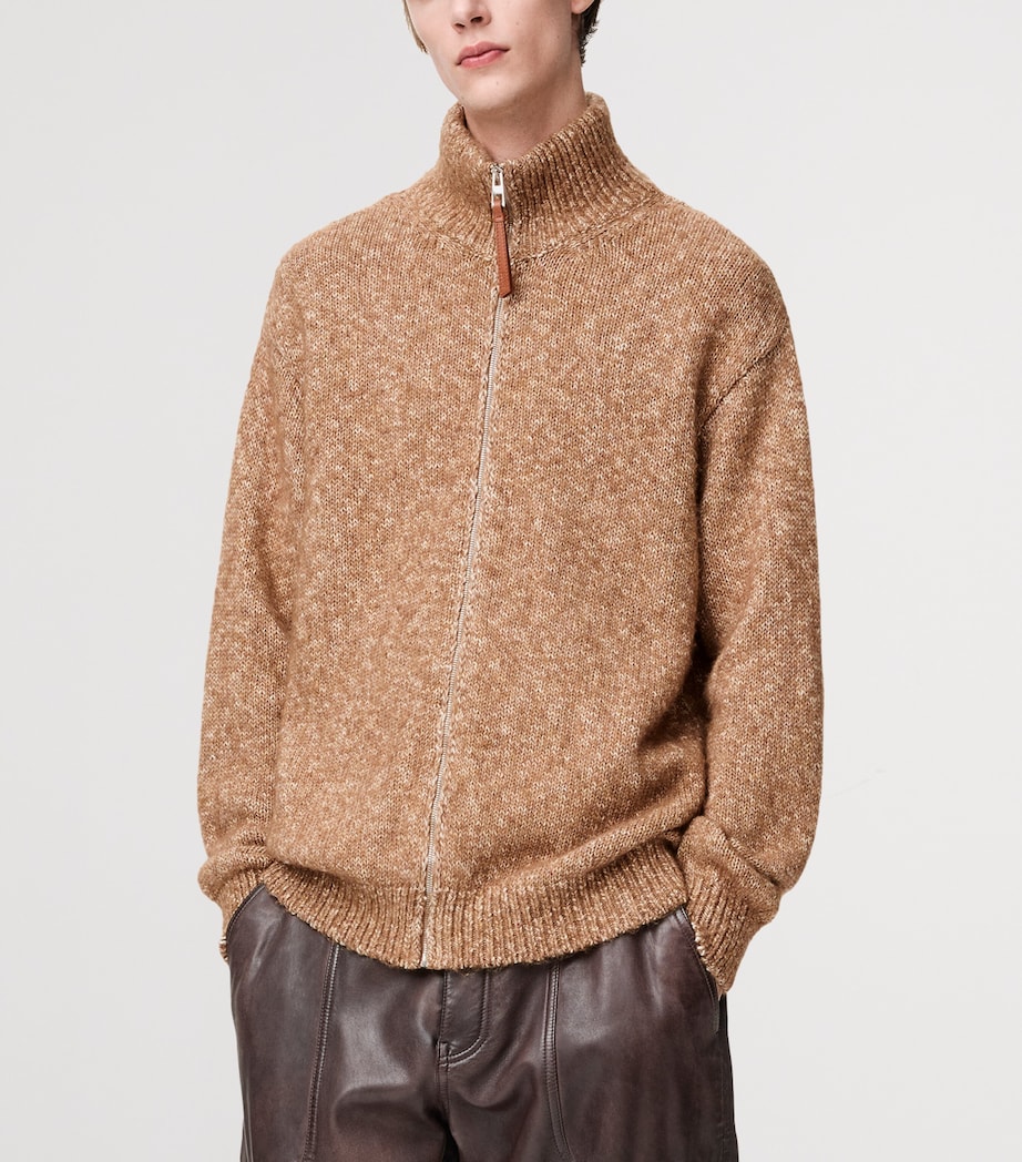 Jacquard Anagram Zip-Up Relaxed Cardigan BEIGE Image 3