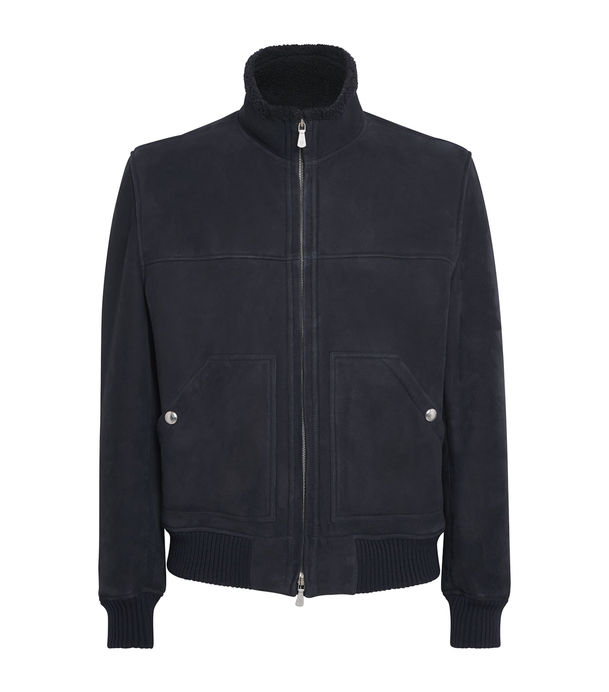 Eleventy Shearling Bomber Jacket In Blue