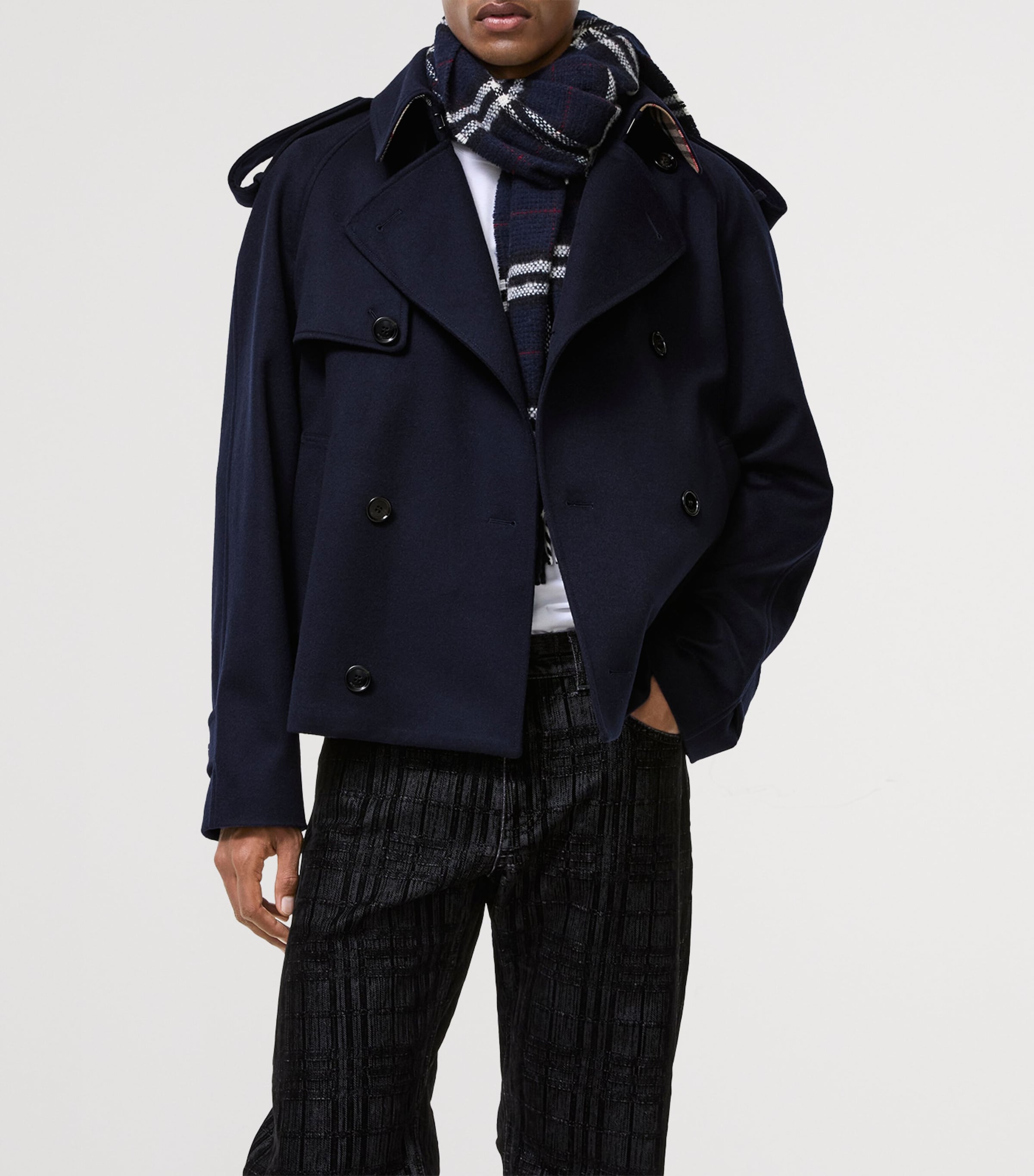 Burberry Mens Cashmere Trench Jacket Navy Image 2