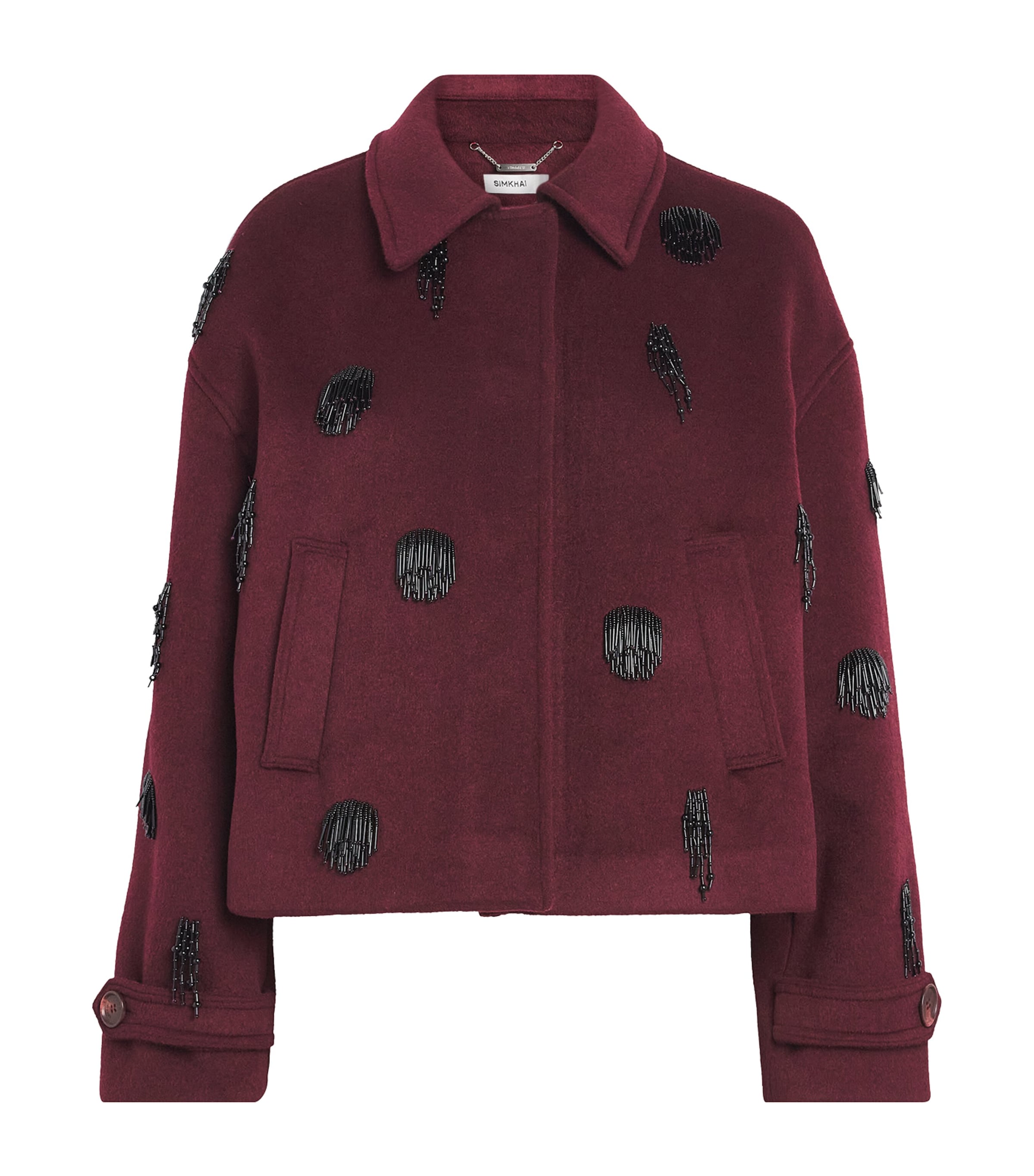 Simkhai Katya Bead-embellished Wool-blend Jacket In Red
