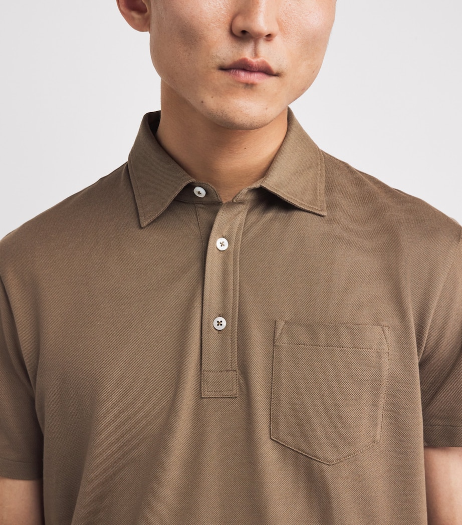 Ralph Lauren Purple Label Mens x Wimbledon Cotton-Cashmere Polo Shirt Soft Mocha Image 3