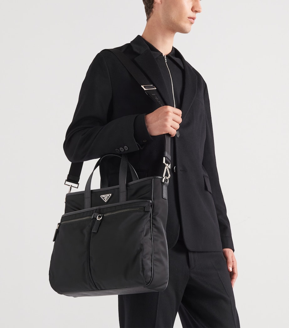 Prada Re-Nylon and Saffiano Leather Tote Bag Black Image 3
