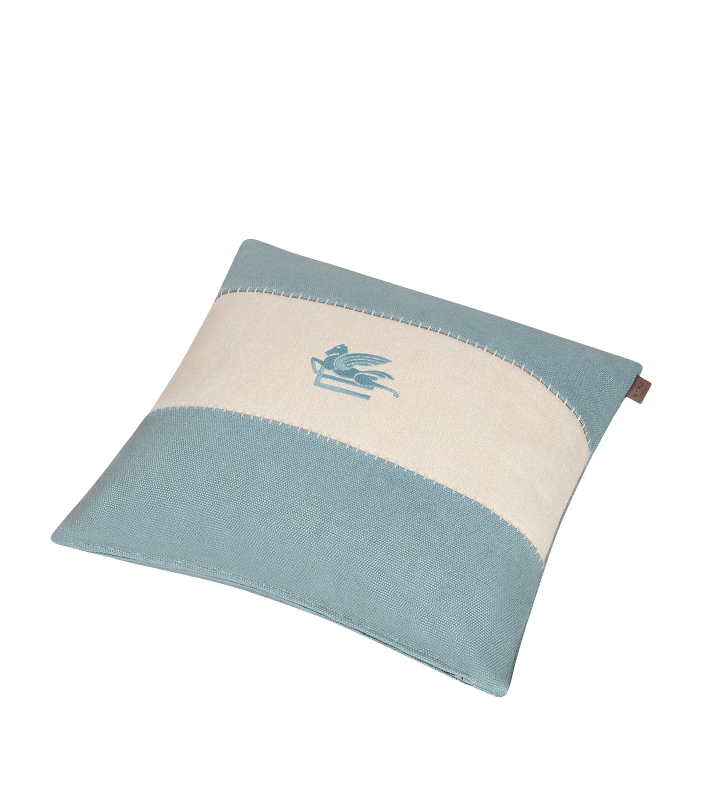 Etro Linen Pegaso Embroidered Cushion (45cm x 45cm) Blu/gry Image 2
