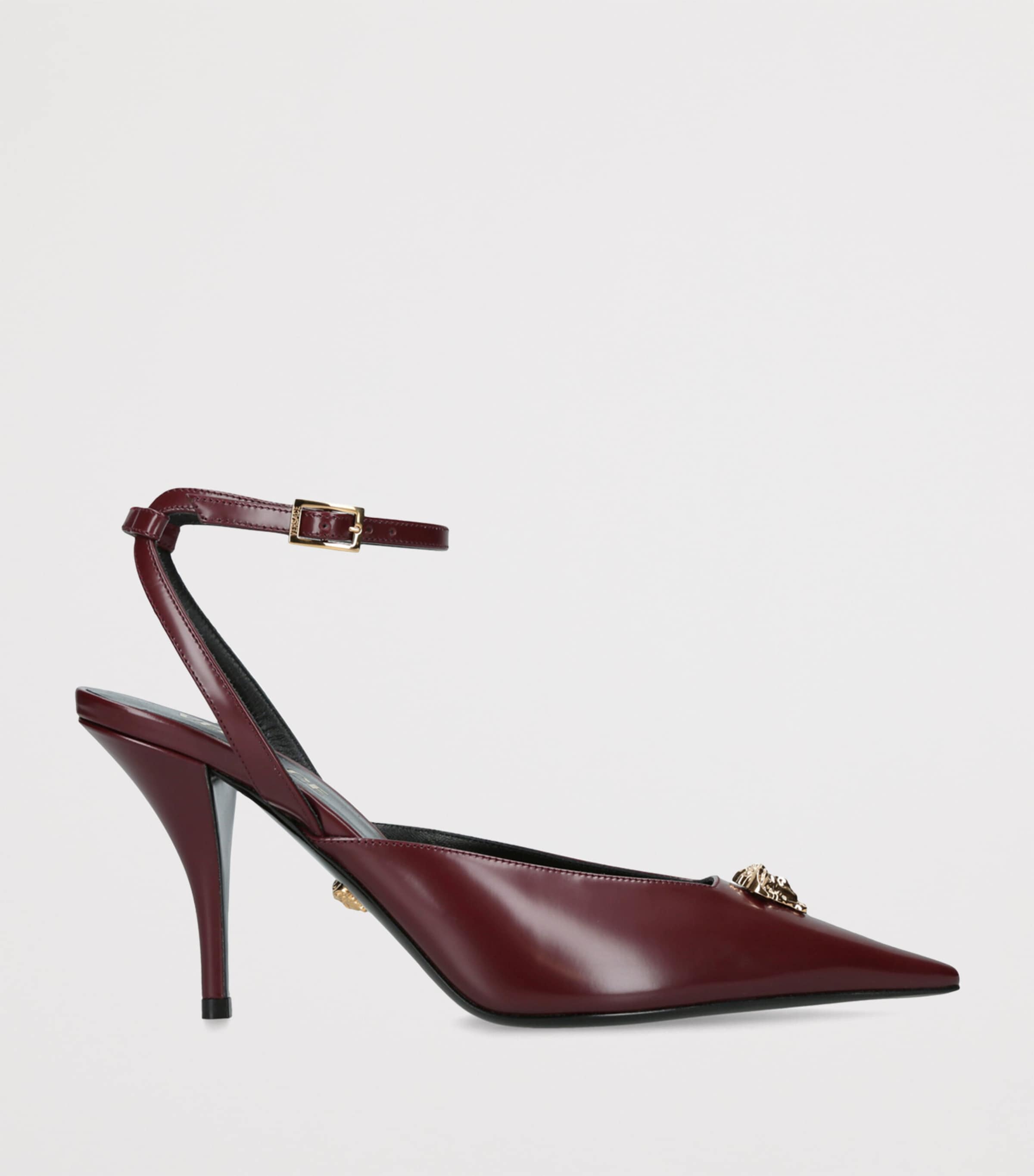 Versace La Medusa 85 Calf Leather Slingback Pumps In Burgundy