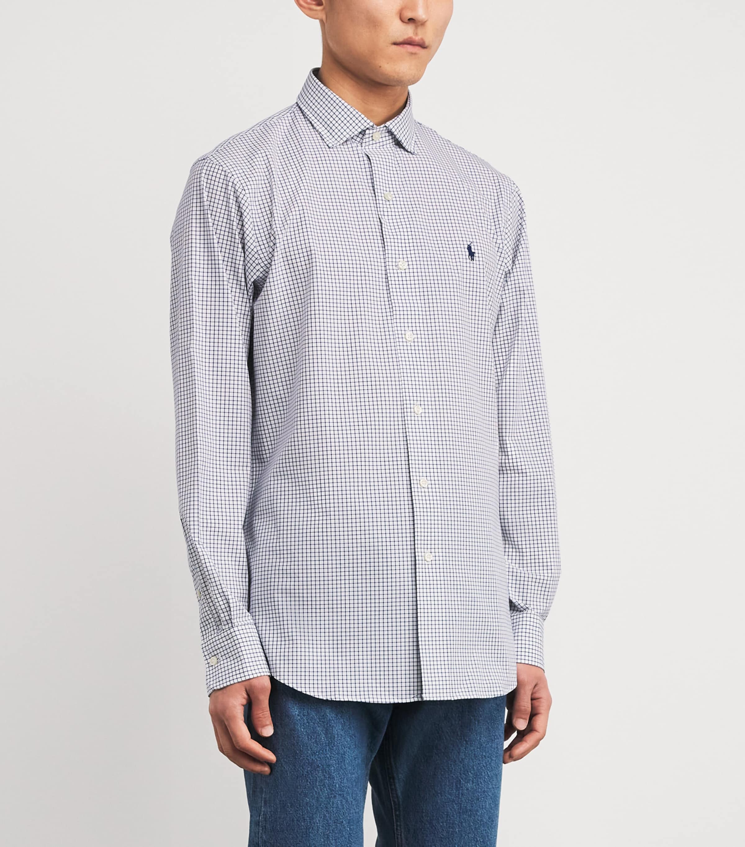 Polo Ralph Lauren Mens Cotton Poplin Check Shirt White Navy Image 3