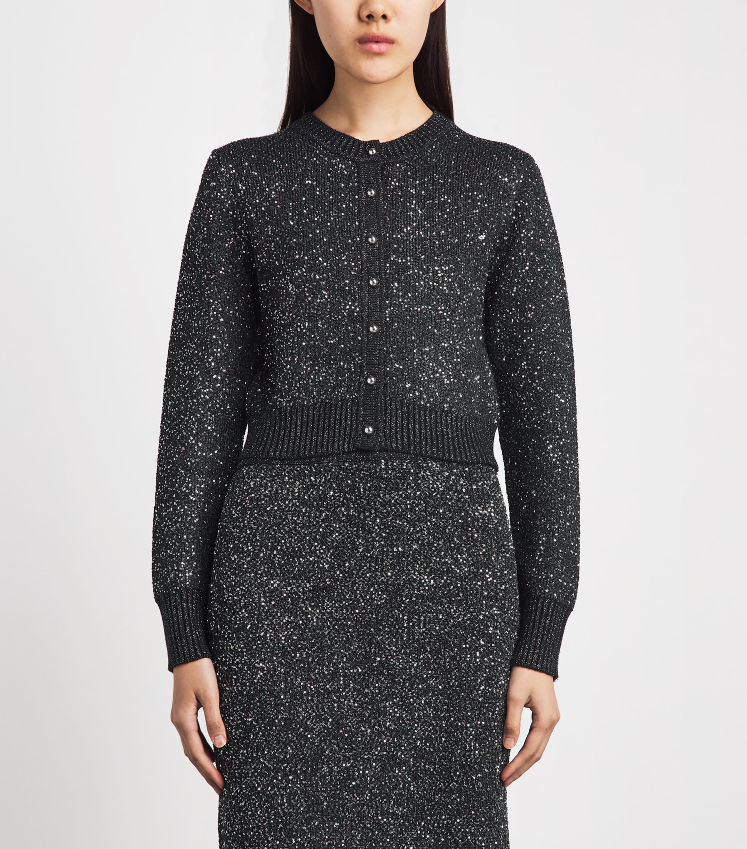Toccin Womens Knitted Sequin Mollie Cardigan Onyx Image 4