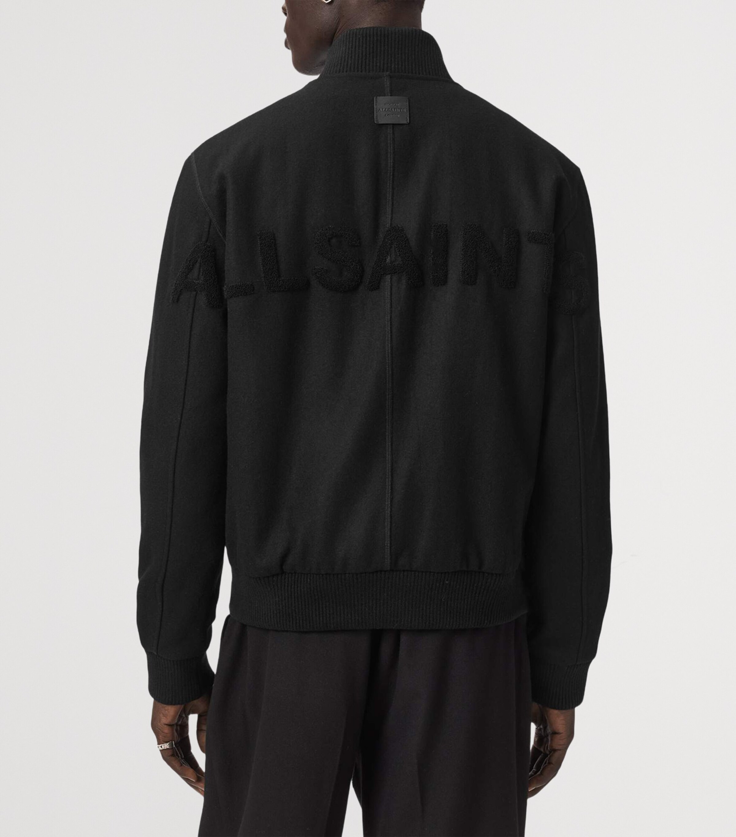 AllSaints Mens Wool-Blend Deceit Bomber Jacket Black Image 4