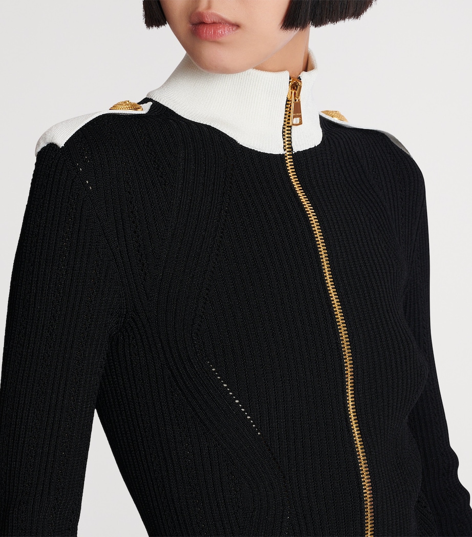 Contrast Zip-Up Cardigan EAB NOIR/BLANC Image 7