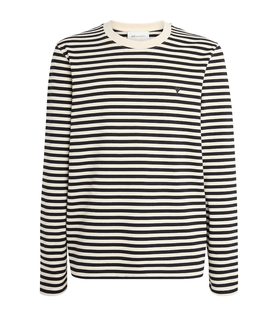 AMI Paris Mens Cotton Stripe Long-Sleeve T-Shirt Noir/ivoire Image 1