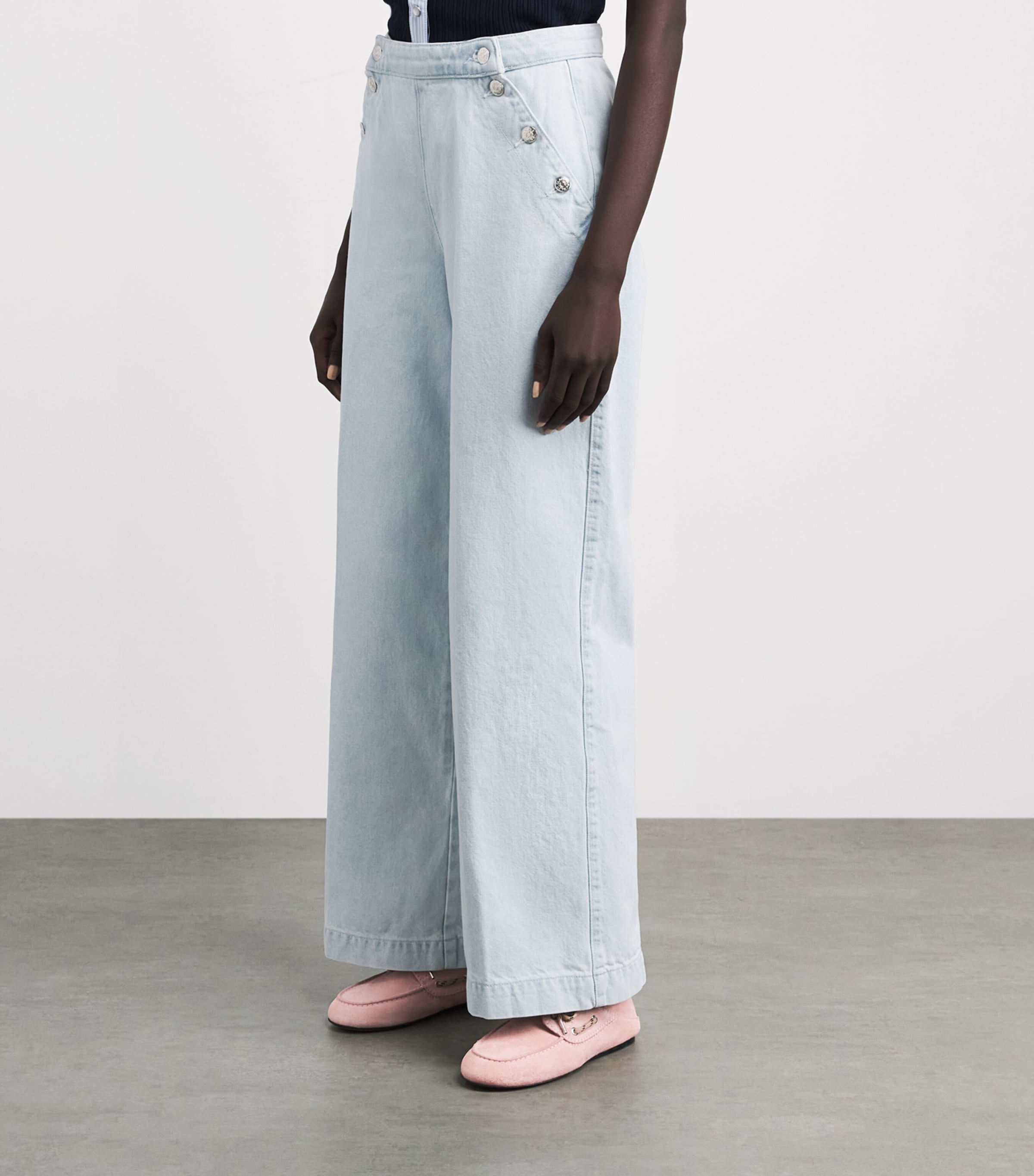 Claudie Pierlot Womens Sailor Wide-Leg Jeans Light Blue Denim Image 4
