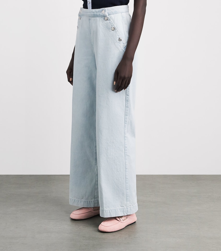 Claudie Pierlot Womens Sailor Wide-Leg Jeans Light Blue Denim Image 4
