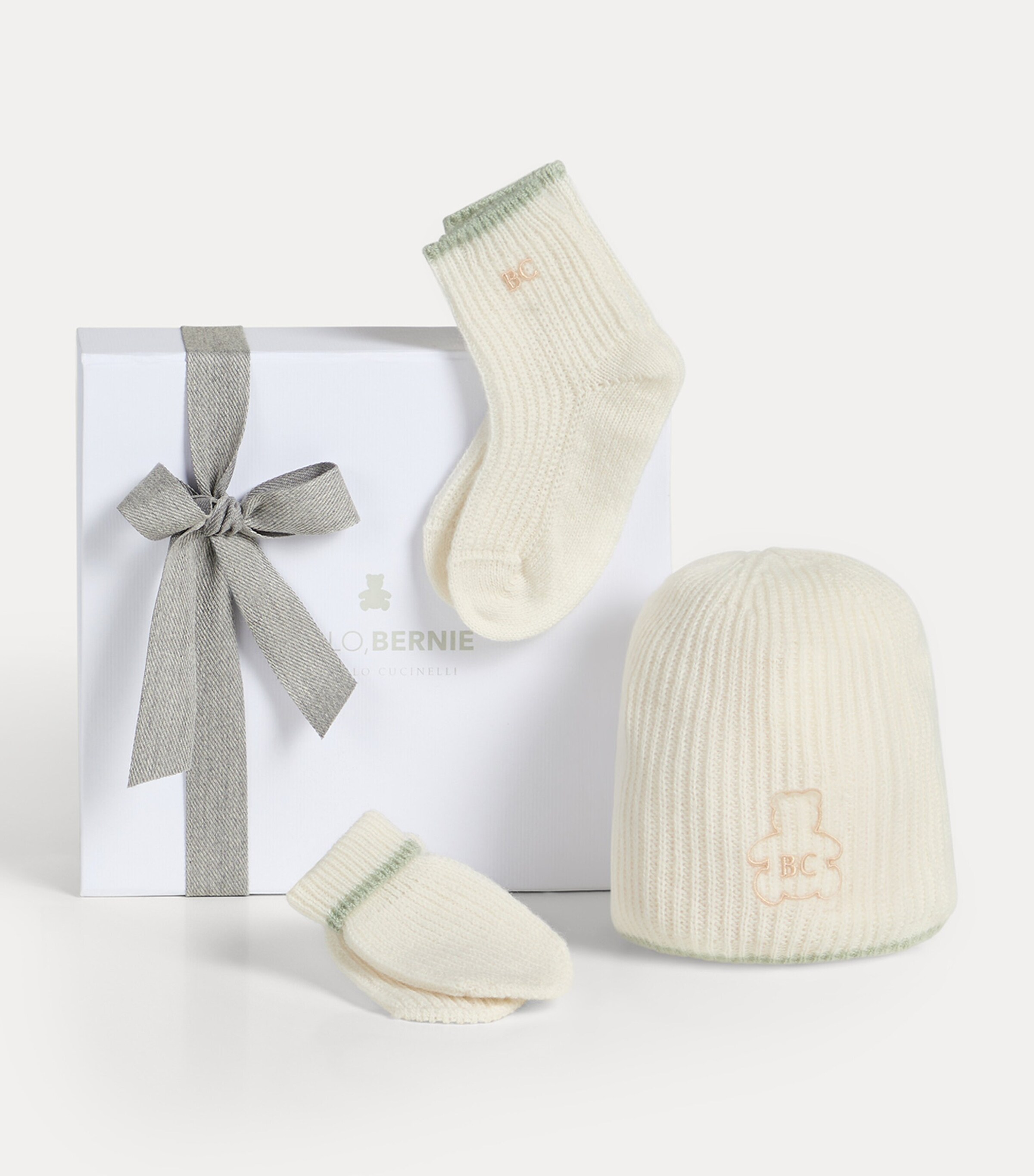 Brunello Cucinelli Kids Cashmere Rib Beanie, Mittens and Socks Set (0-36 Months) Image 2