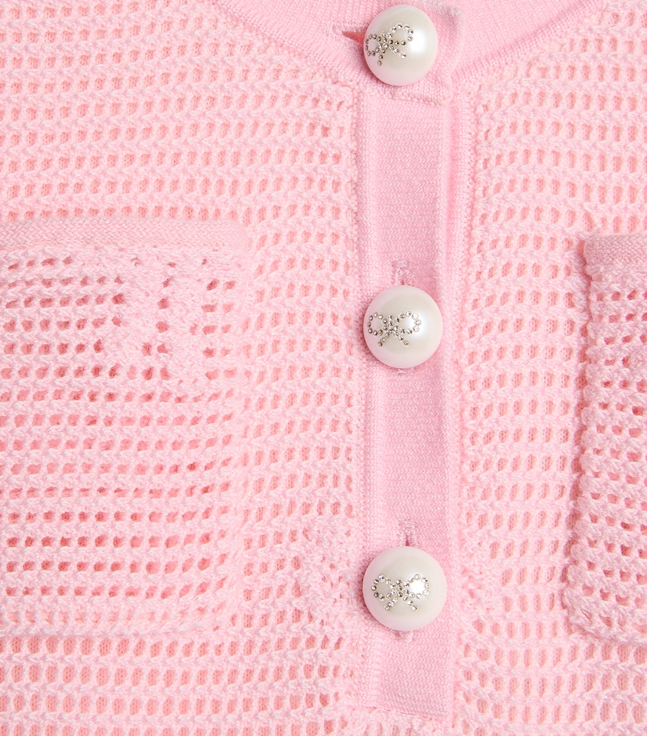 Self-Portrait Kids Crochet Bow-Detail Dress (3-12 Years) Pink Image 3