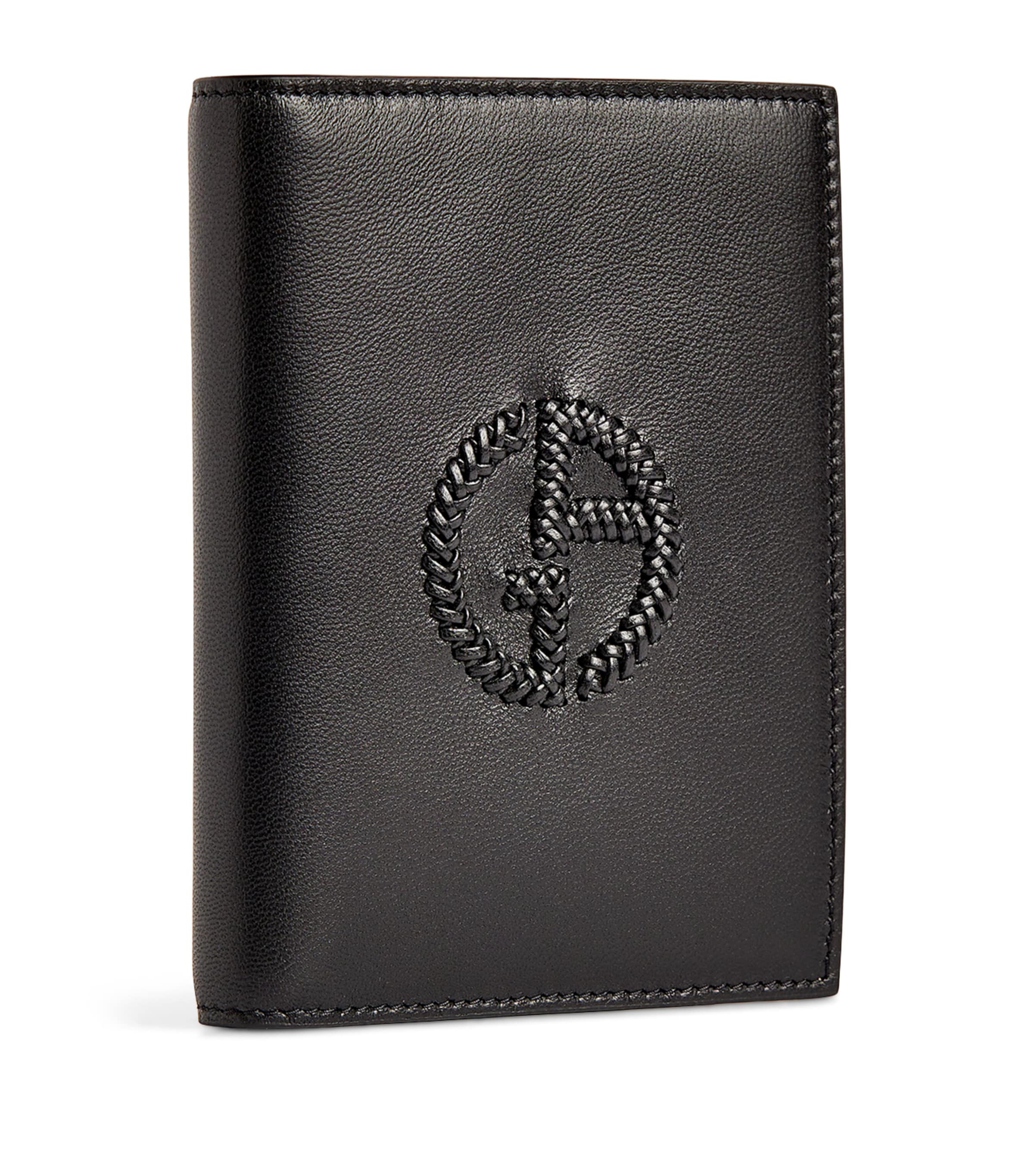 Giorgio Armani Leather Logo Passport Holder In Black