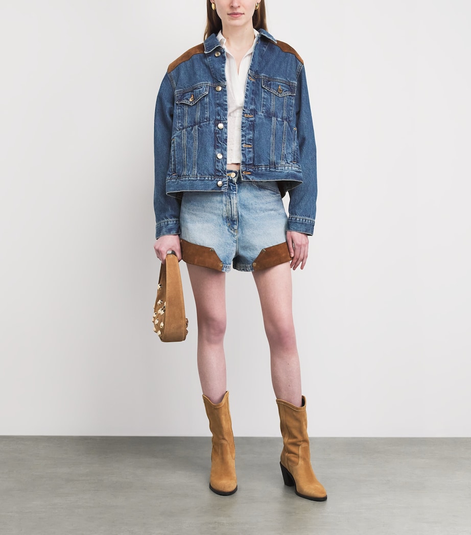 Sandro Paris Womens Suede-Trim Denim Jacket Light Bu Jean Image 2
