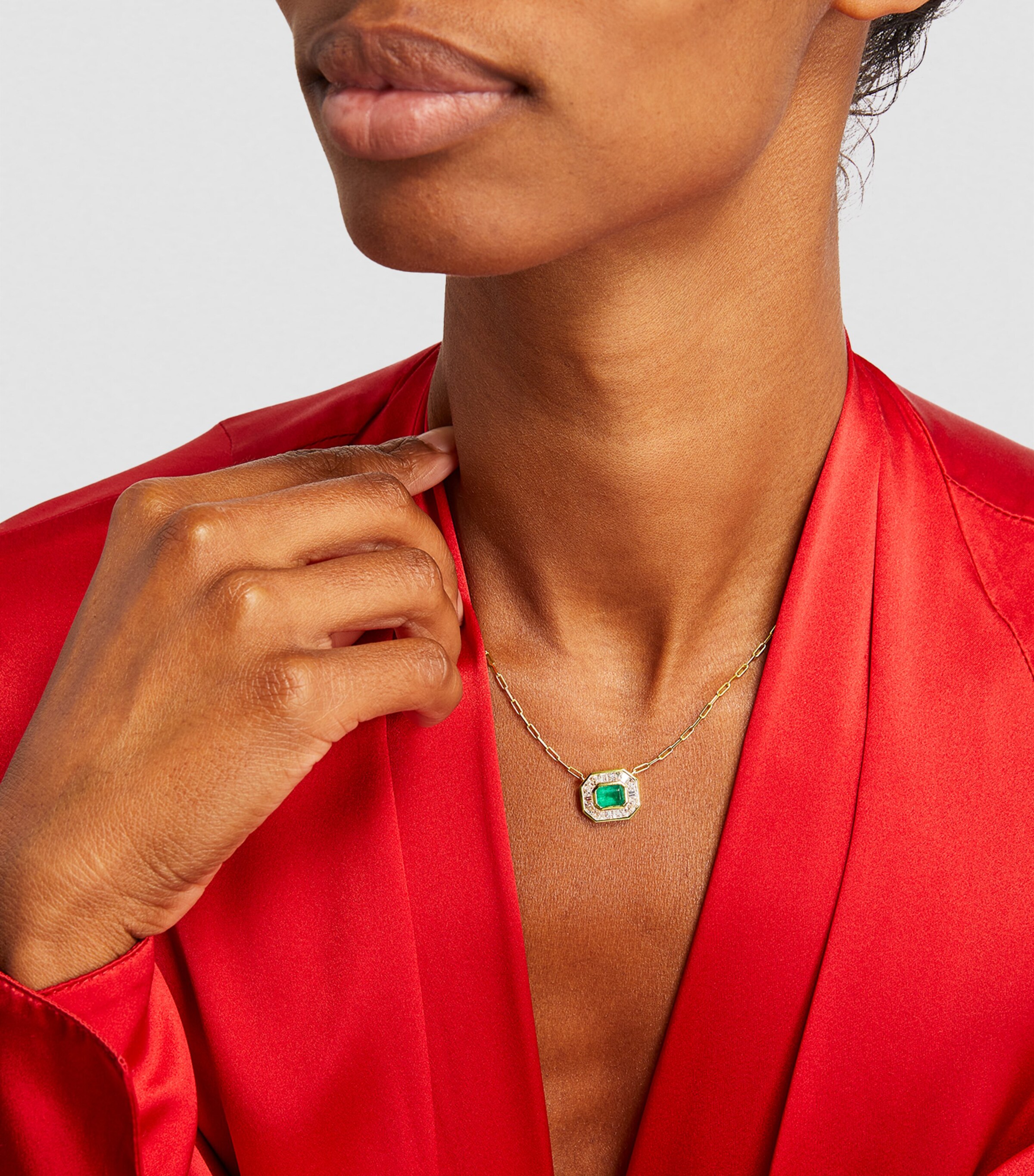 Yellow Gold, Diamond and Emerald Deco Necklace YELLOW GOLD Image 4