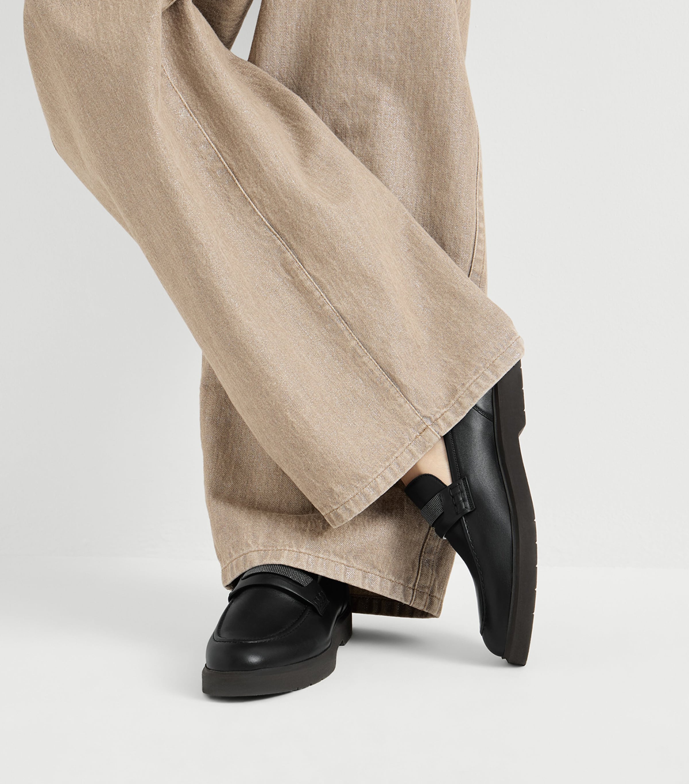Brunello Cucinelli Leather Monili-Detail Penny Loafers Black Image 4