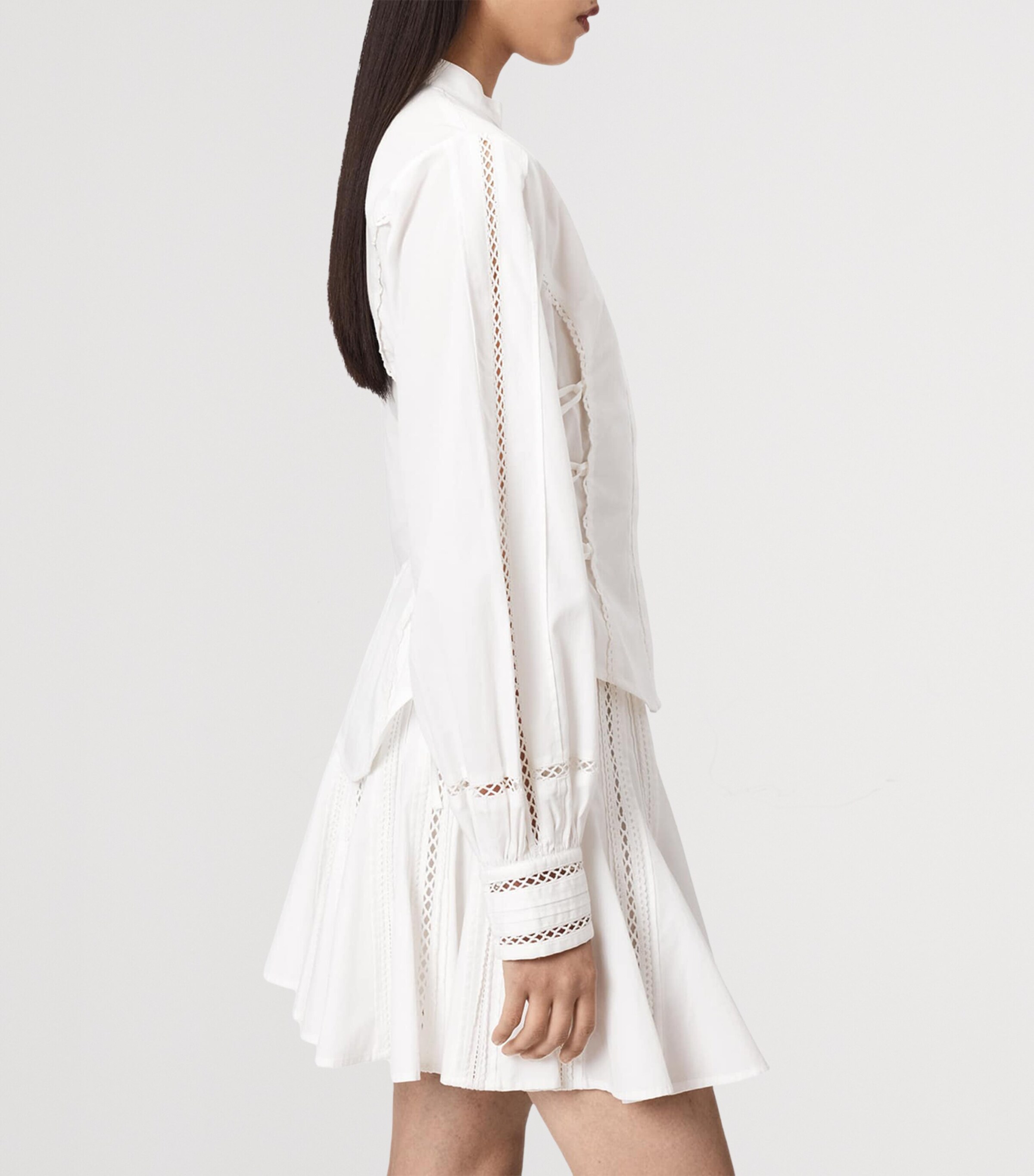 AllSaints Womens Organic Cotton Open-Work Frances Shirt Optic White Image 6