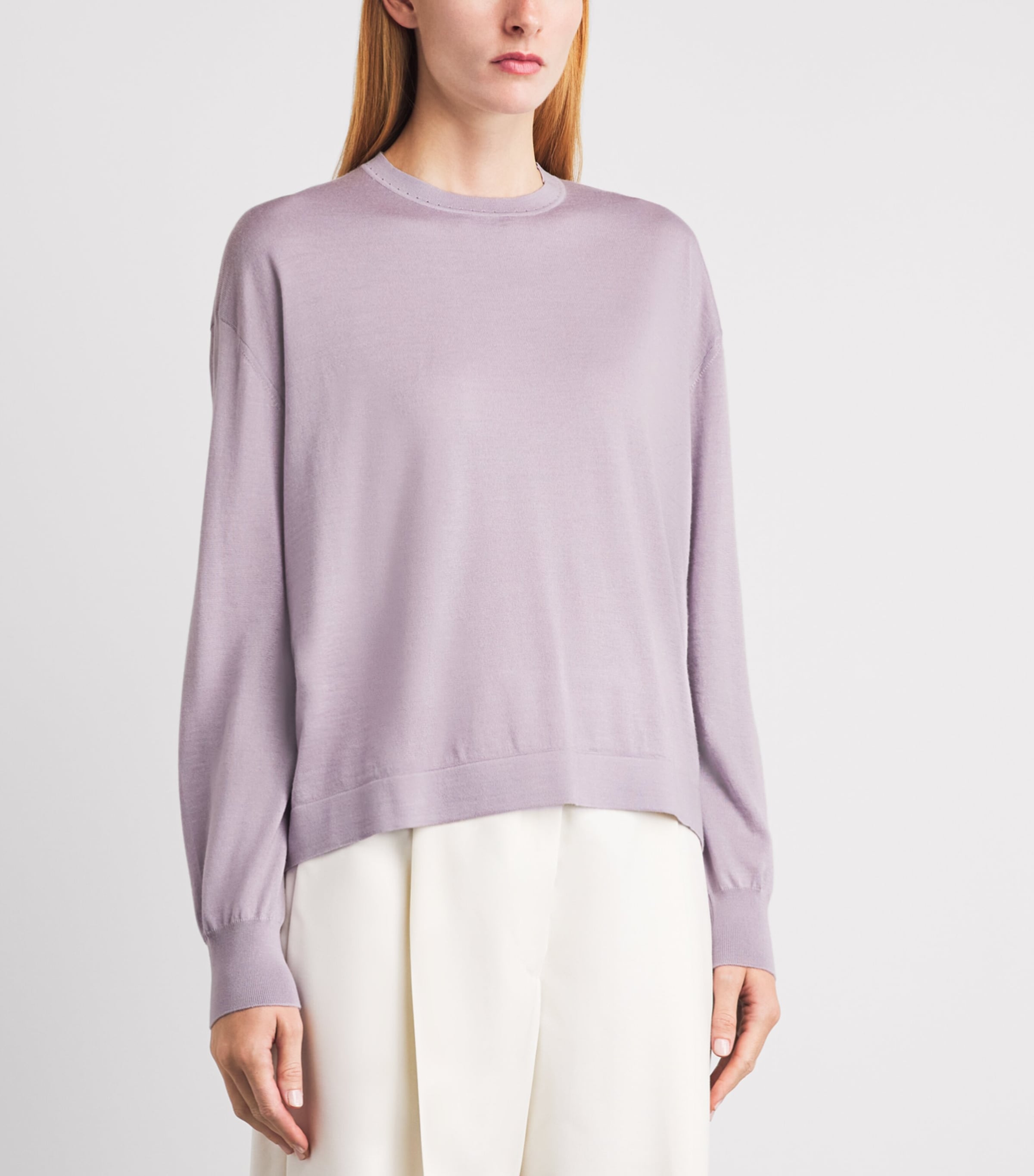Agnona Womens Wool-Silk-Cashmere Crew-Neck Sweater Lilac Mauve Image 4