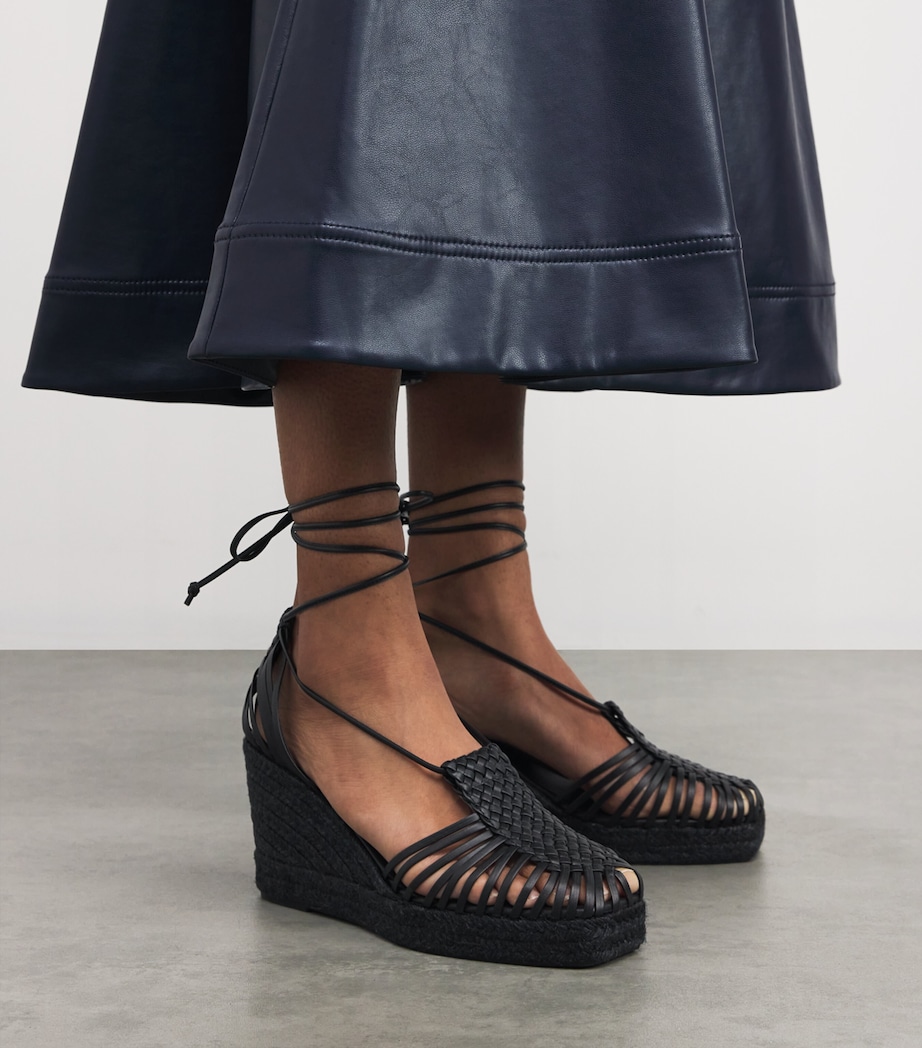 Leather Wedge Sandals 60 BLACK Image 2