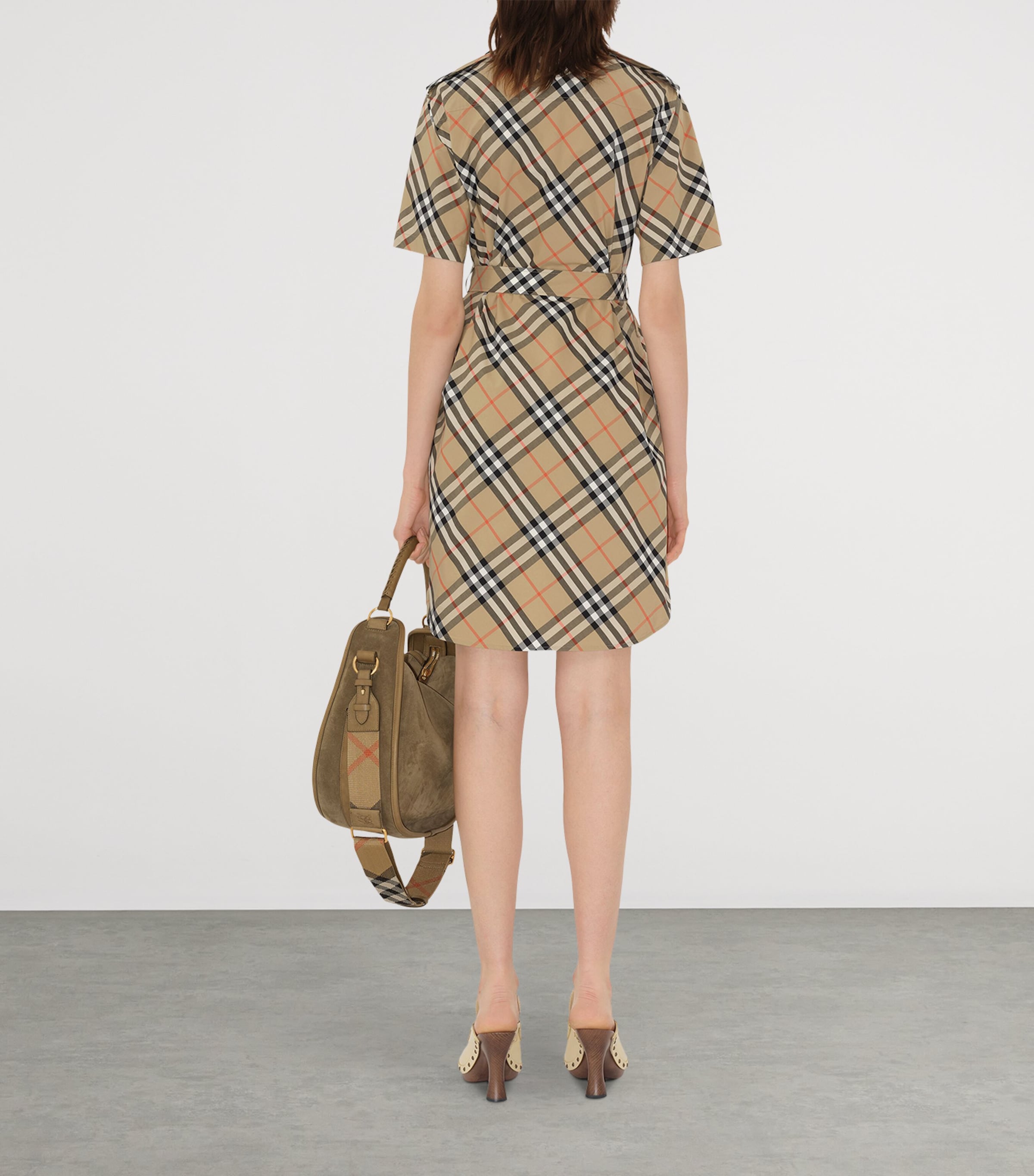 Cotton Check Mini Shirt Dress SAND IP CHECK Image 3