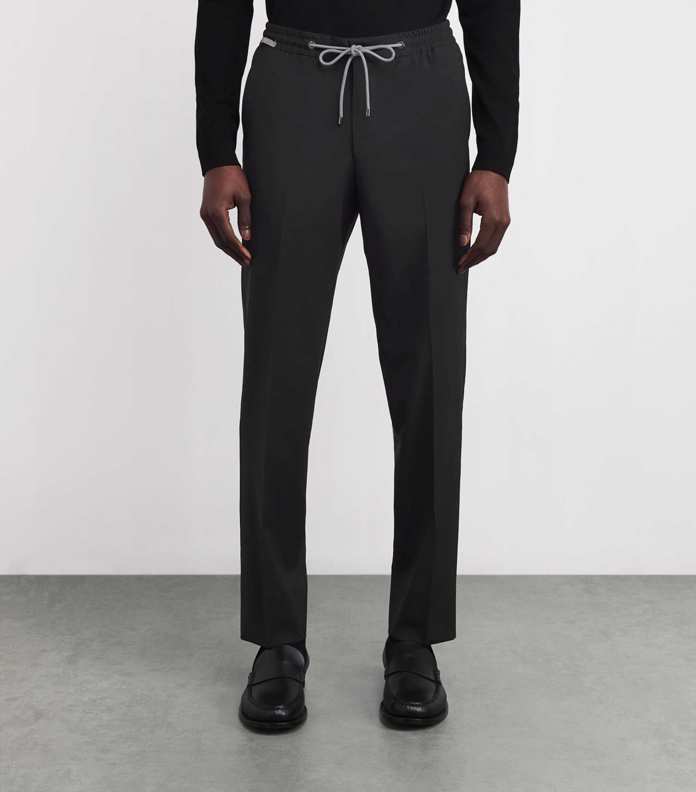 Virgin Wool-Blend Drawstring Trousers 020 BLACK Image 3