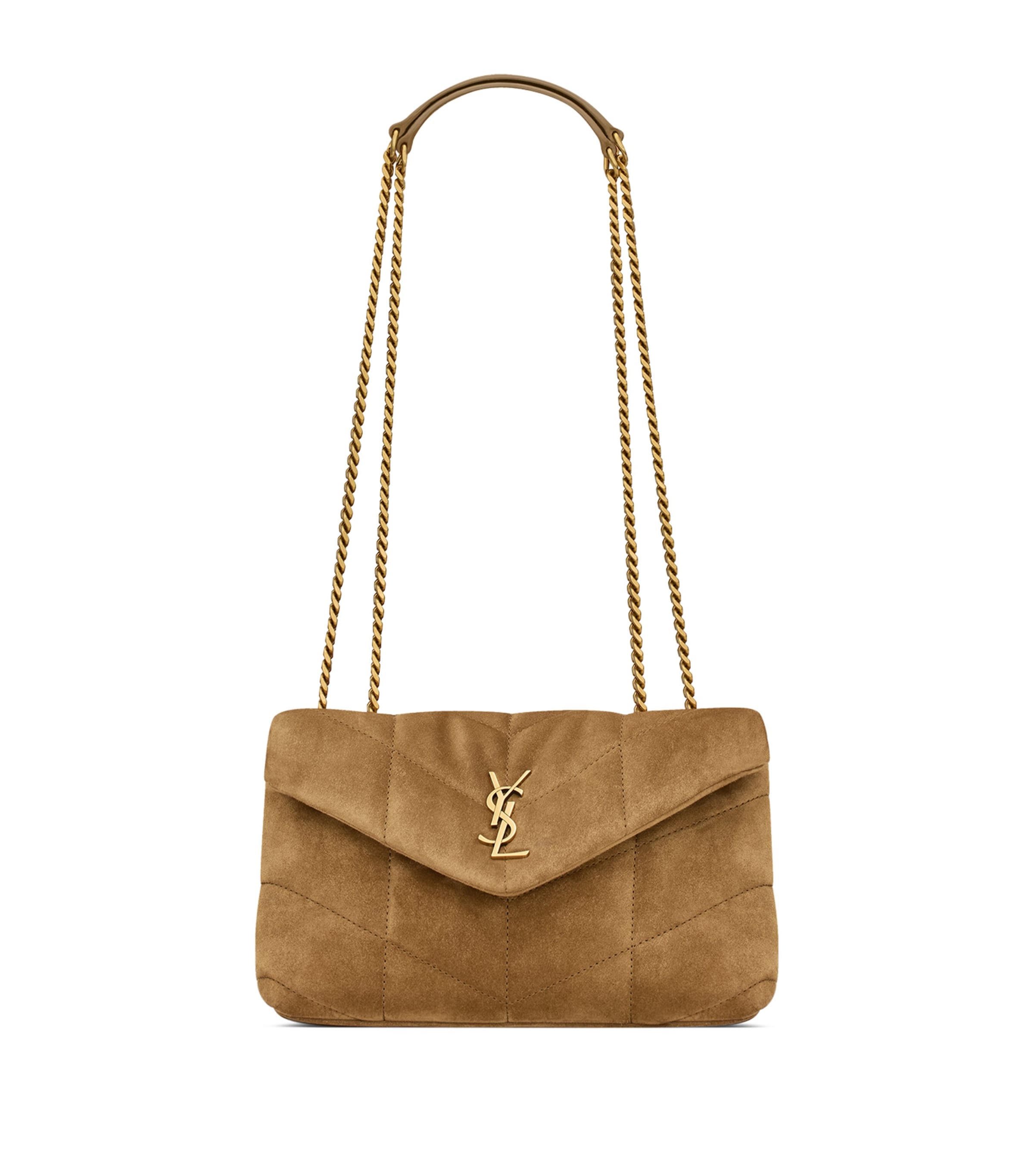 Saint Laurent Toy Suede Puffer Shoulder Bag In Green