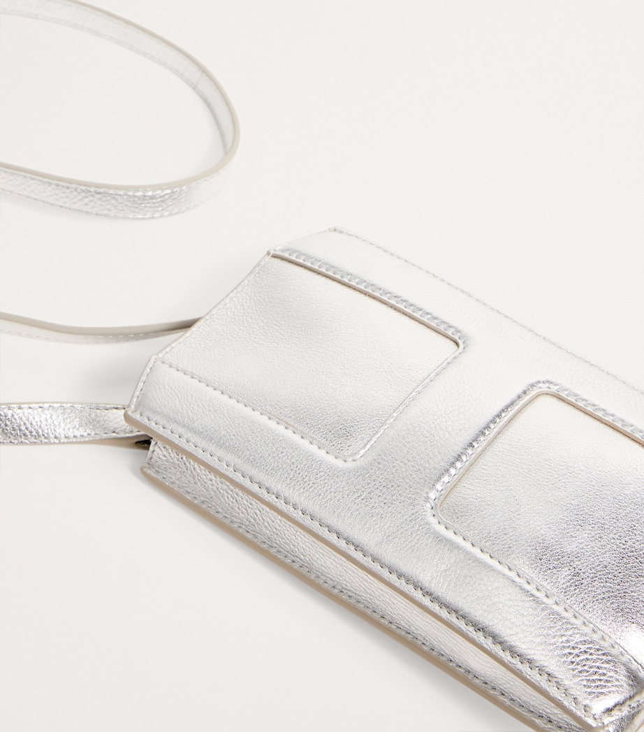 Harrods Leather Metallic Phone Pouch Silver Image 4