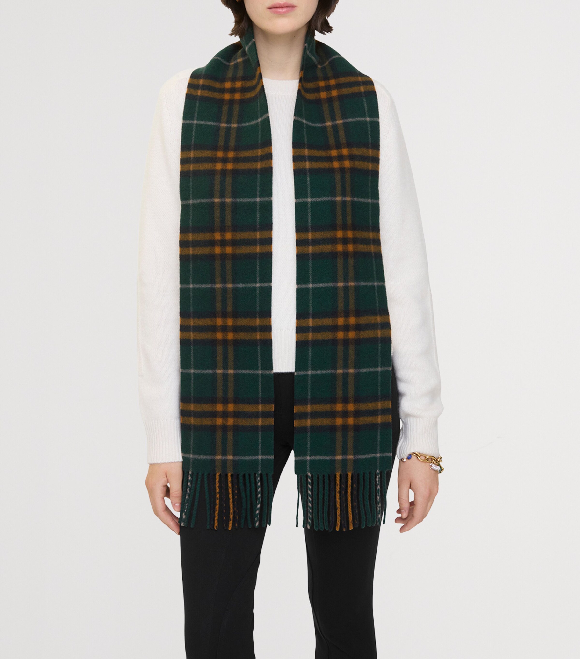 Burberry Cashmere Narrow Check Scarf Brigade Green Image 4