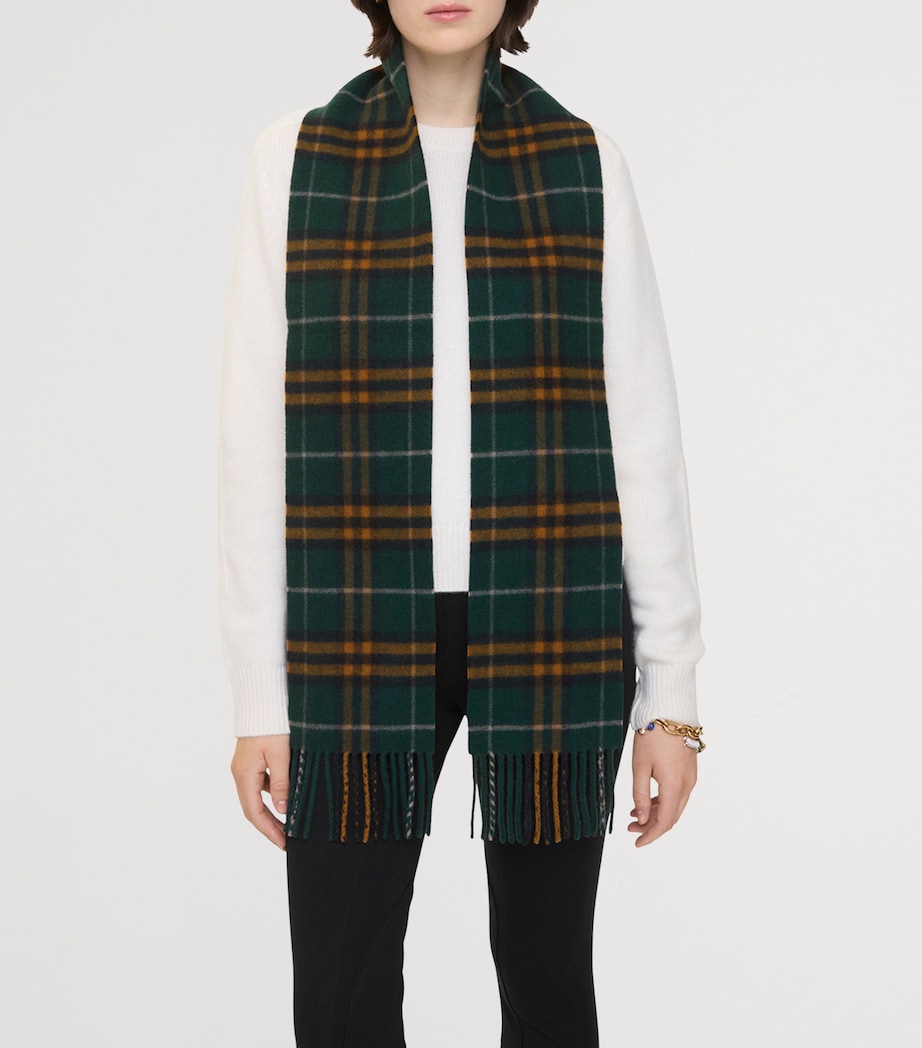 Cashmere Narrow Check Scarf BRIGADE GREEN Image 4