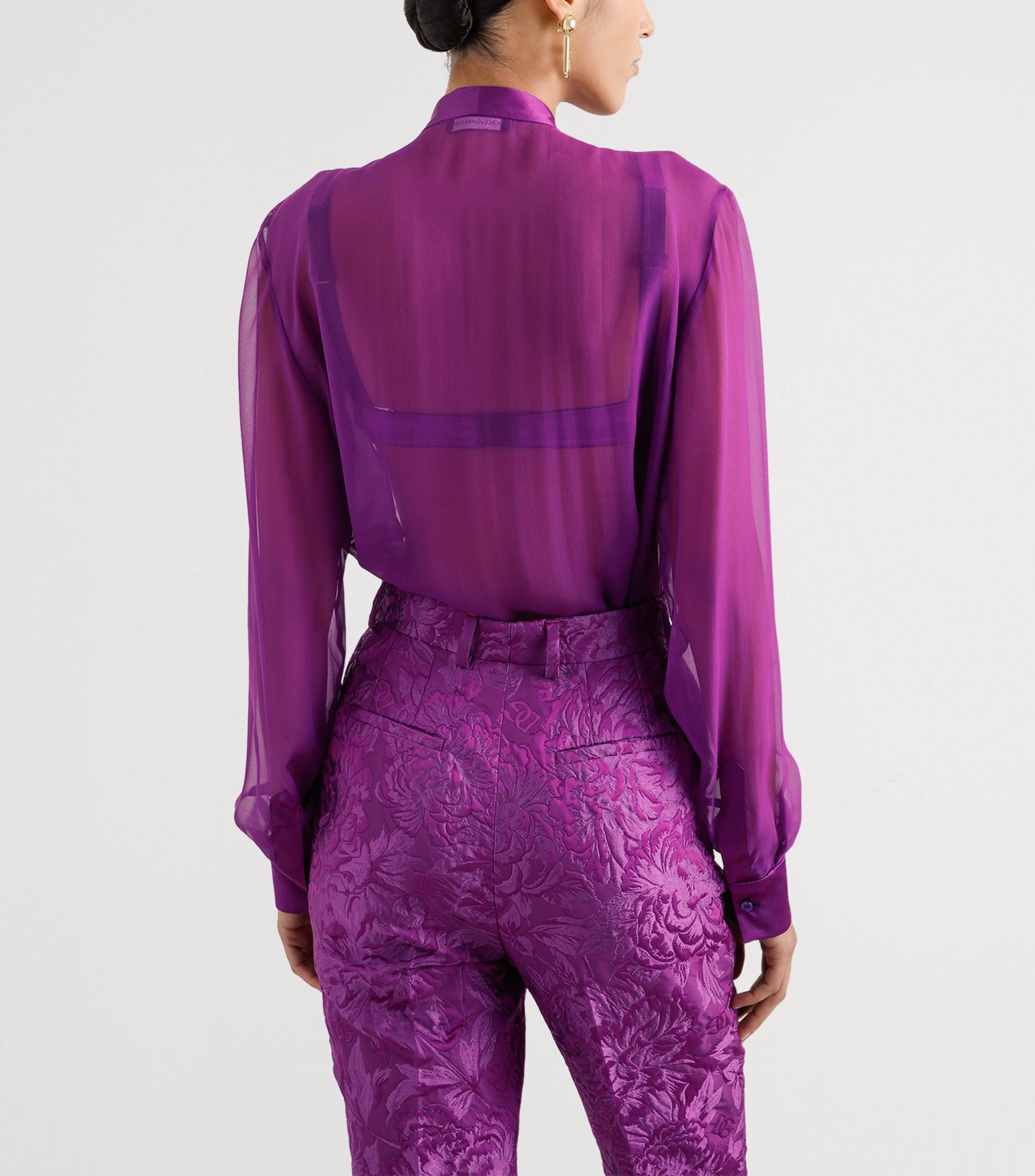 Silk Pussybow Blouse F0571-PURPLE Image 3