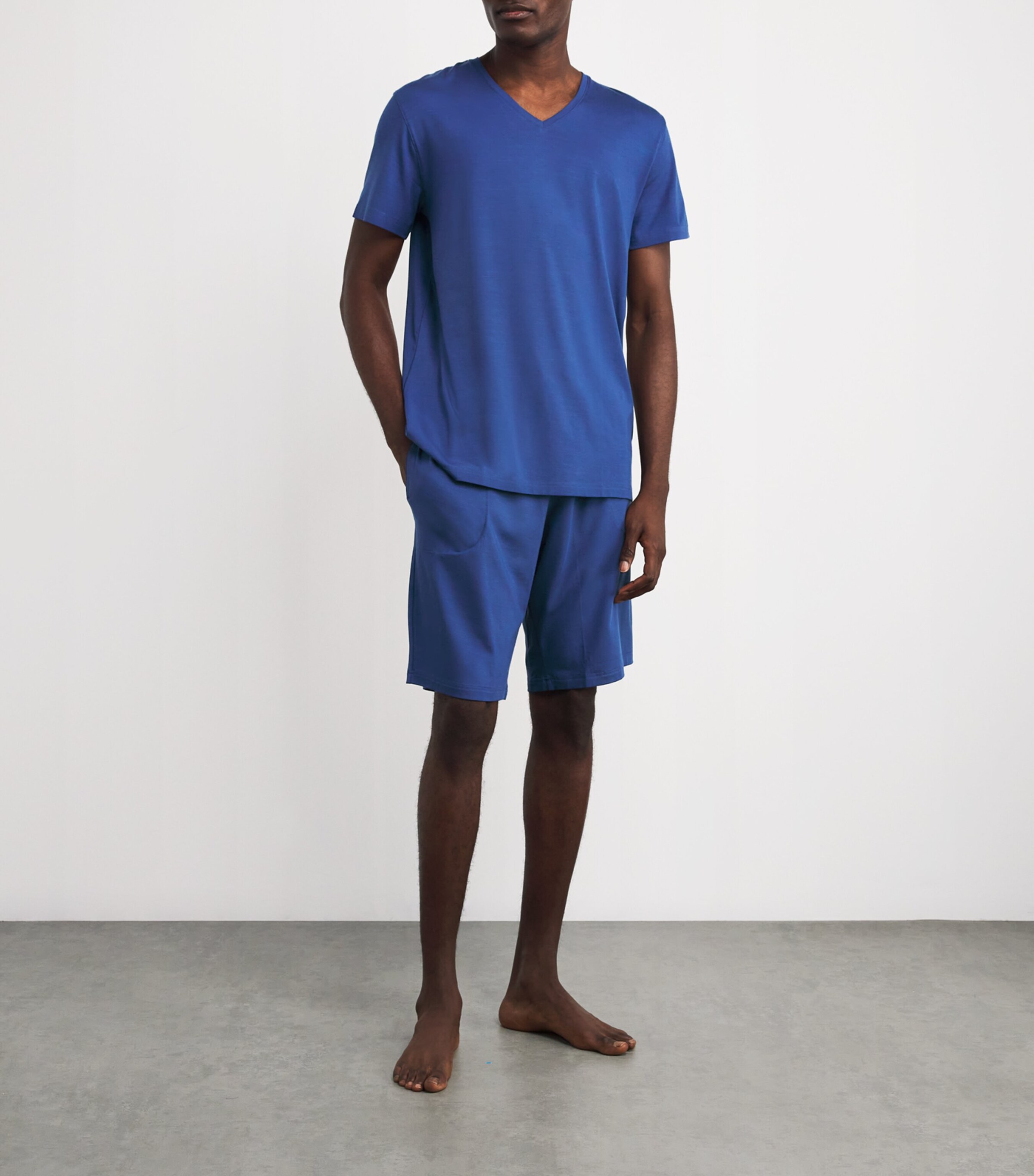 Derek Rose Mens Basel Lounge Shorts Blue Image 2