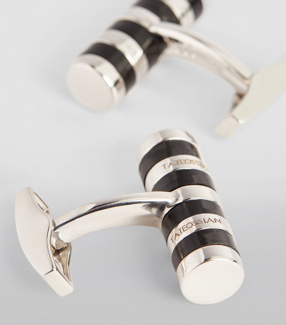 Rhodium-Plated Rotating Cylindrical Cufflinks SILVER/ BLACK Image 6