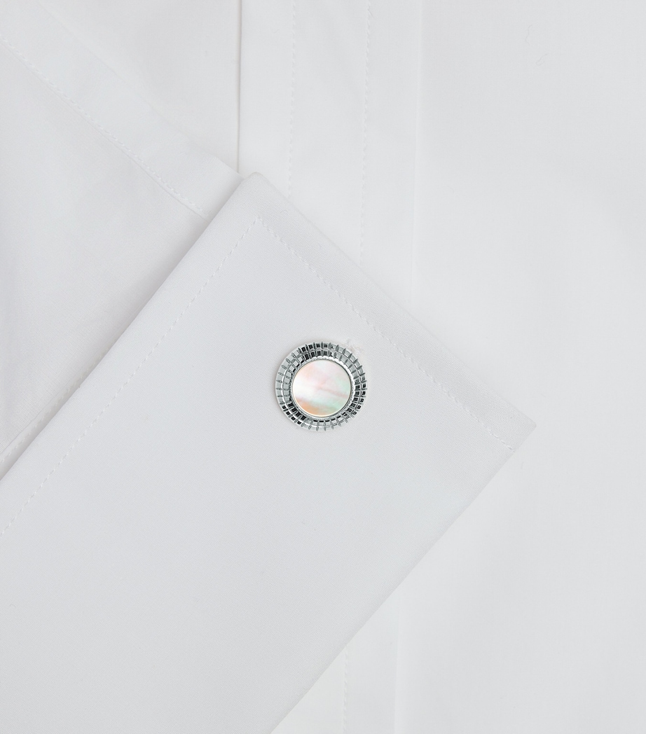 Dunhill Rhodium-Plated Silver and Mother-of-Pearl Hobnail Cufflinks Image 3