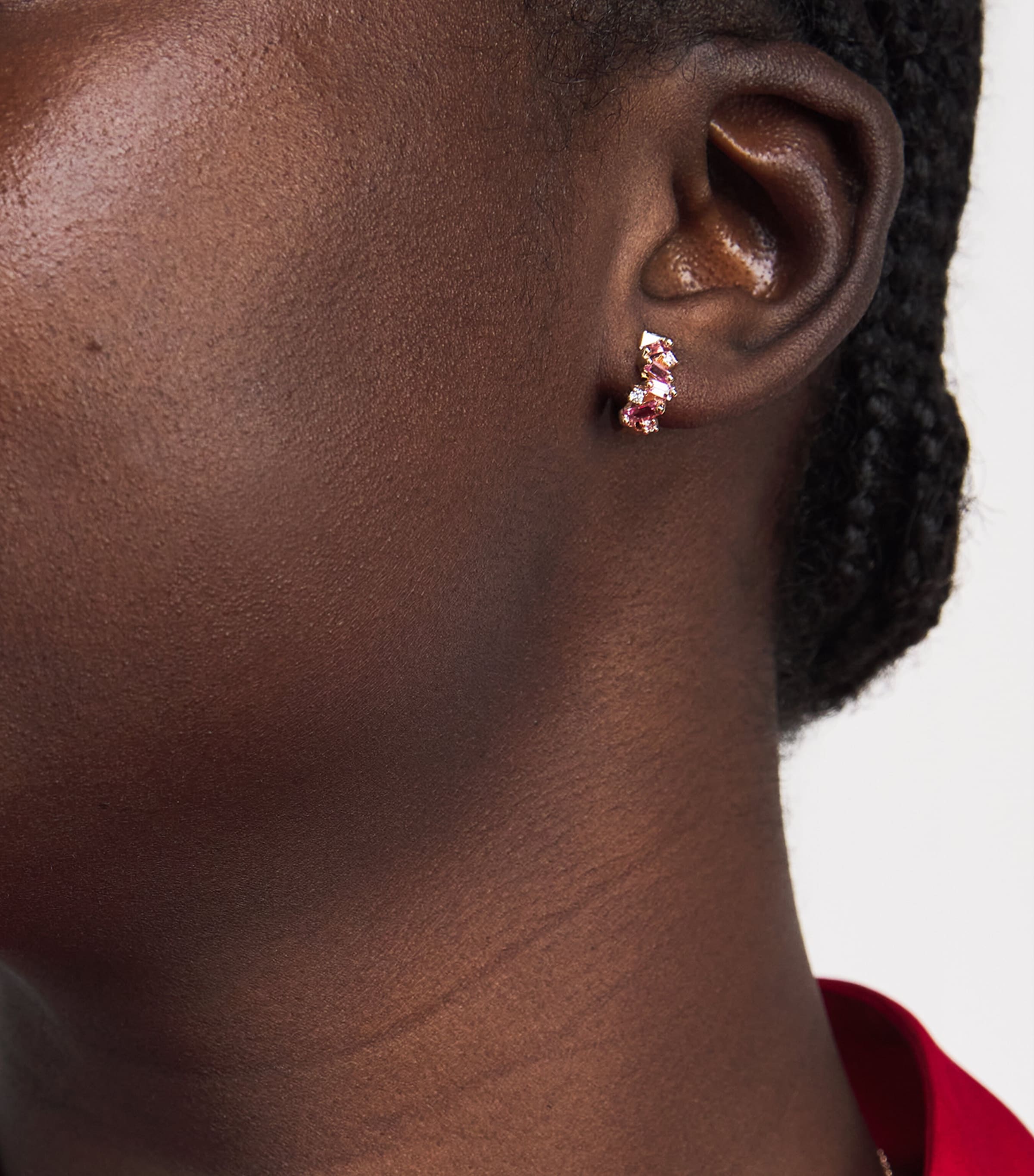 Rose Gold, Diamond and Sapphire Frenzy Huggie Earrings 18K RG/P Image 2