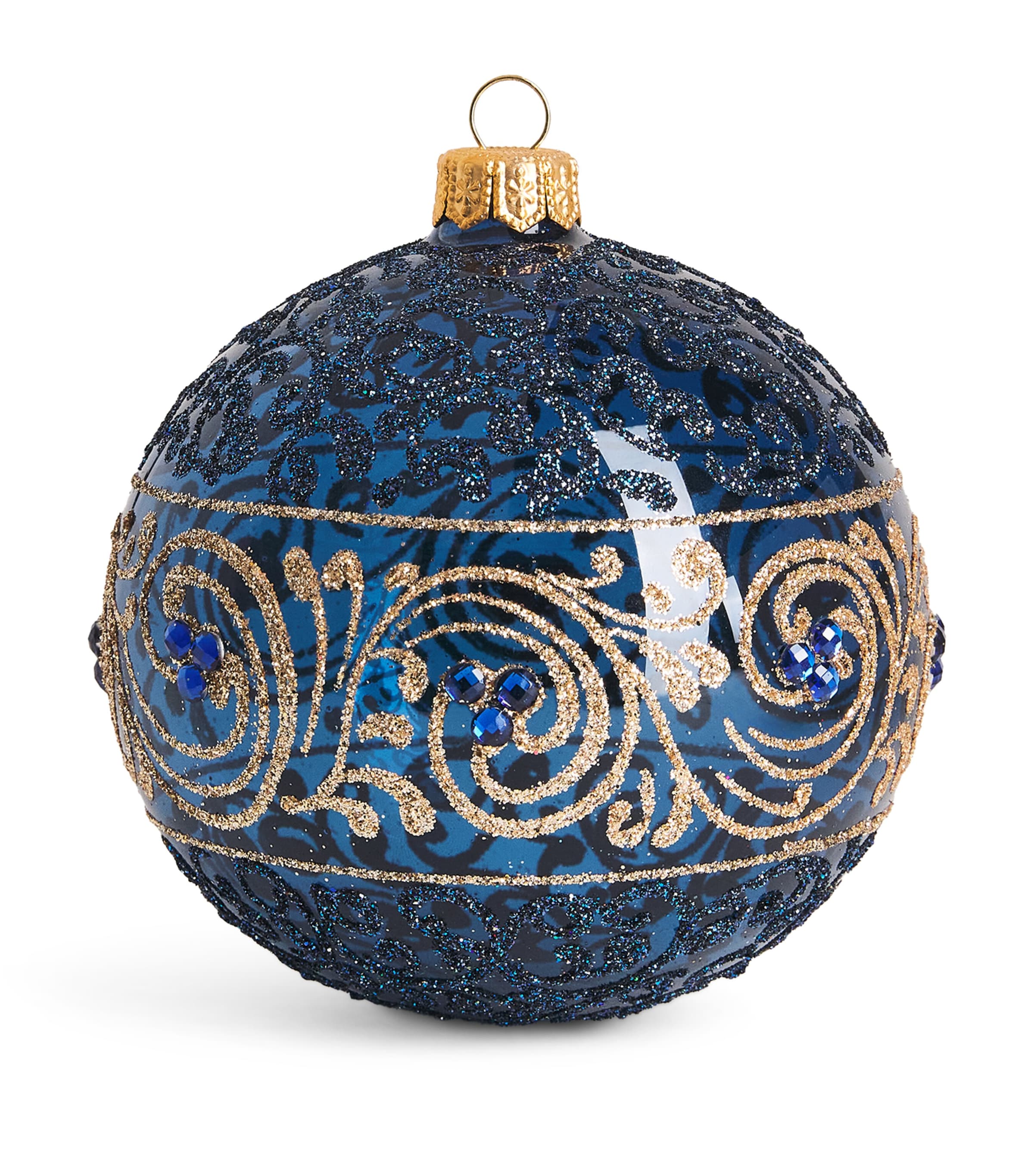 Harrods Glass Glitter Swirl Bauble Navy Blue Lacquer Image 1